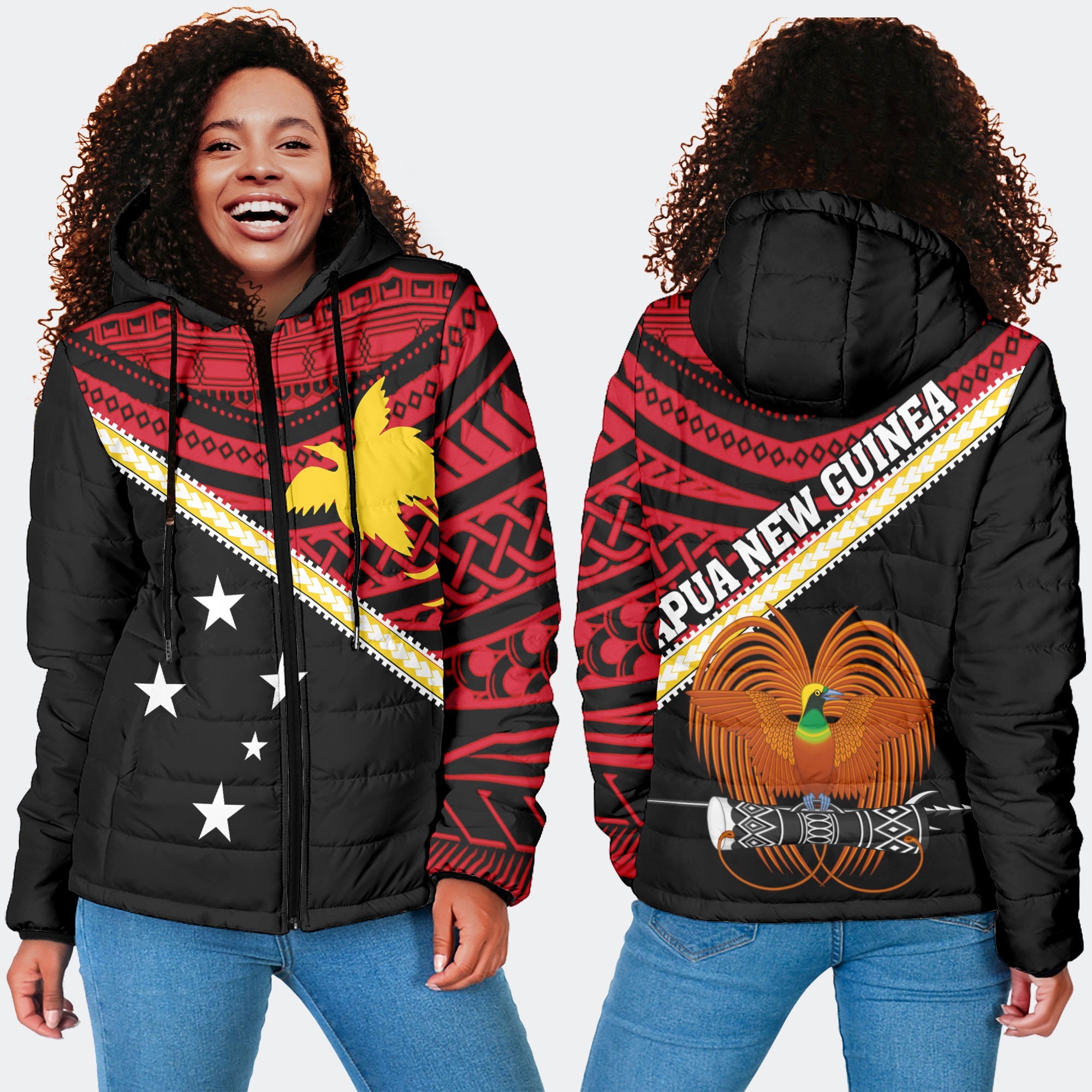 Papua New Guinea Women Hooded Padded Jacket Polynesian Flag Style