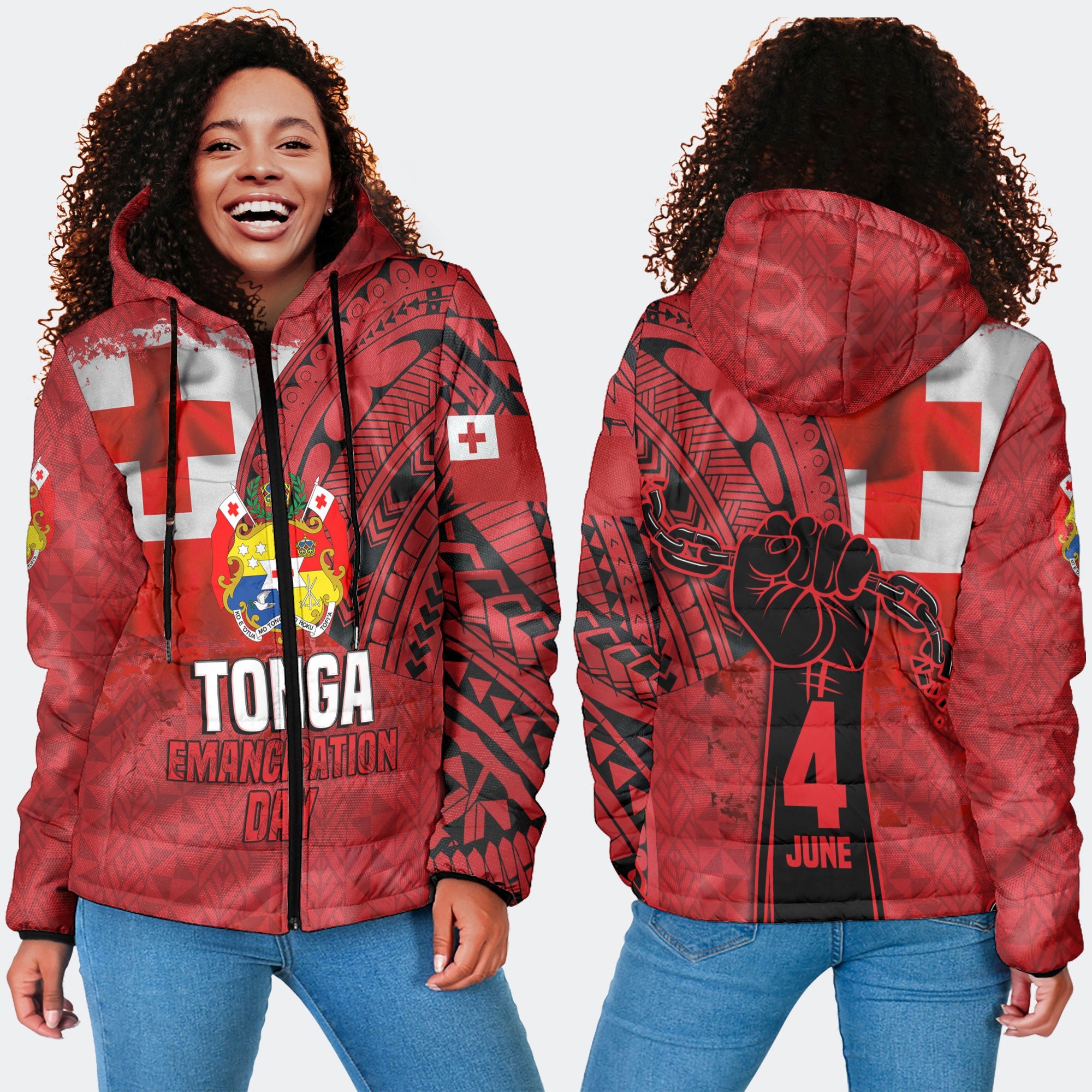 Tonga Independence Emancipation Day Women Hooded Padded Jacket