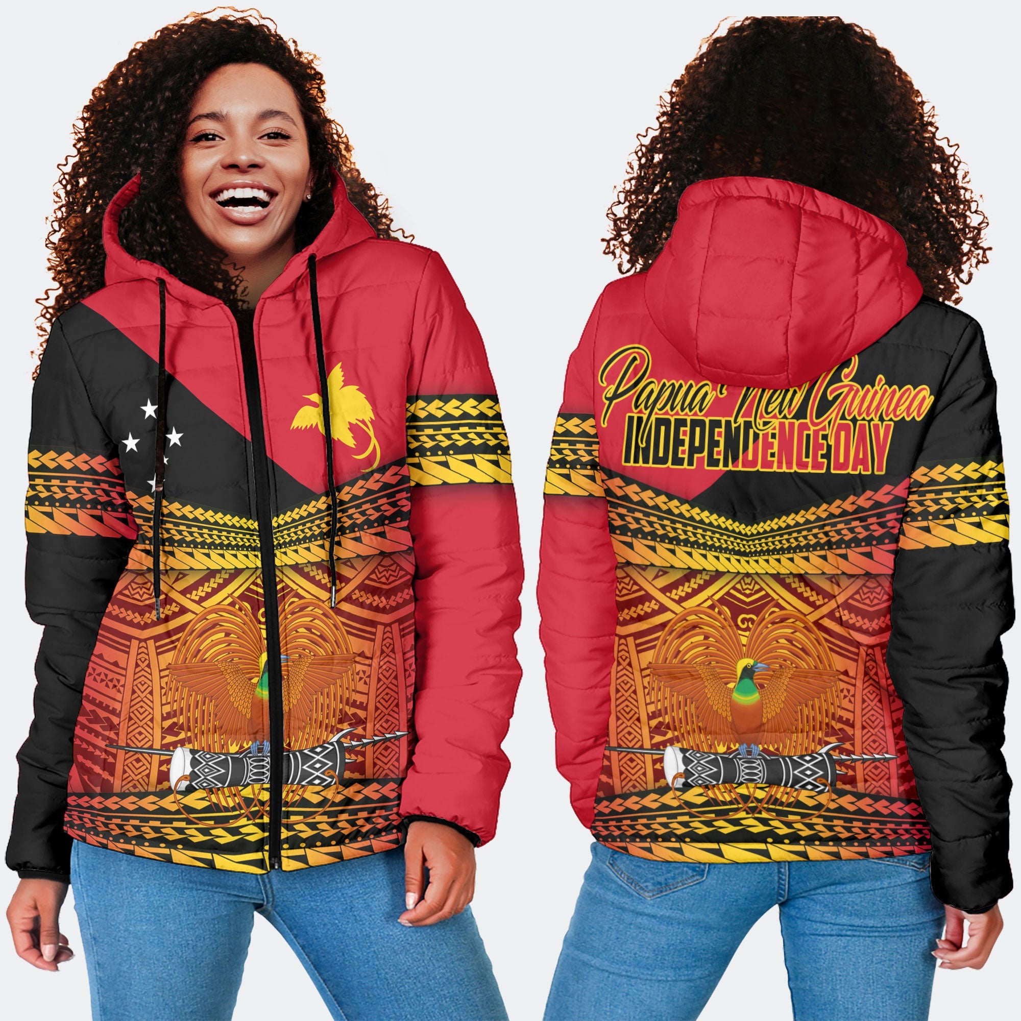 Papua New Guinea Independence Day Women Hooded Padded Jacket PNG Emblem Style