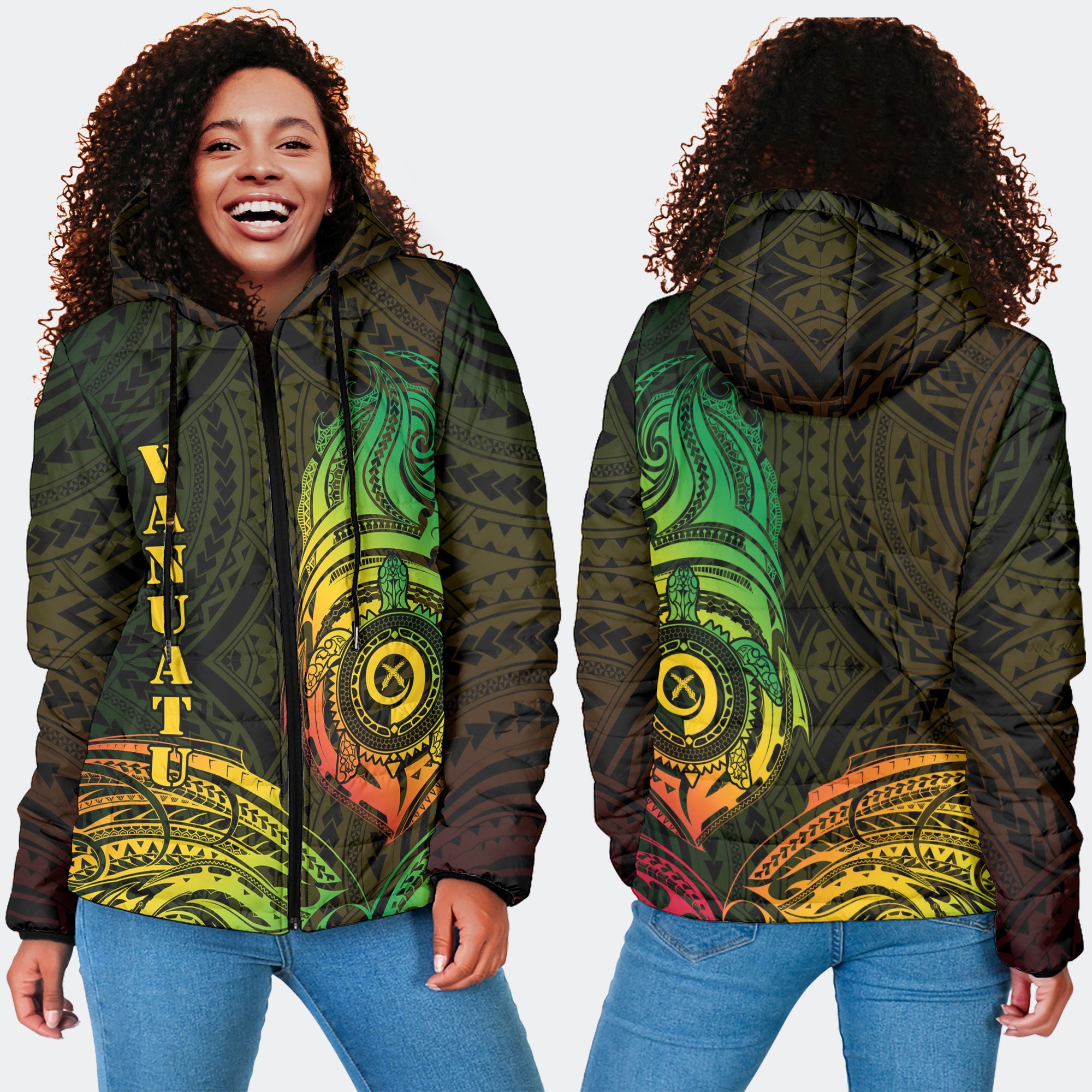 Vanuatu Women Hooded Padded Jacket Polynesian Reggae Style