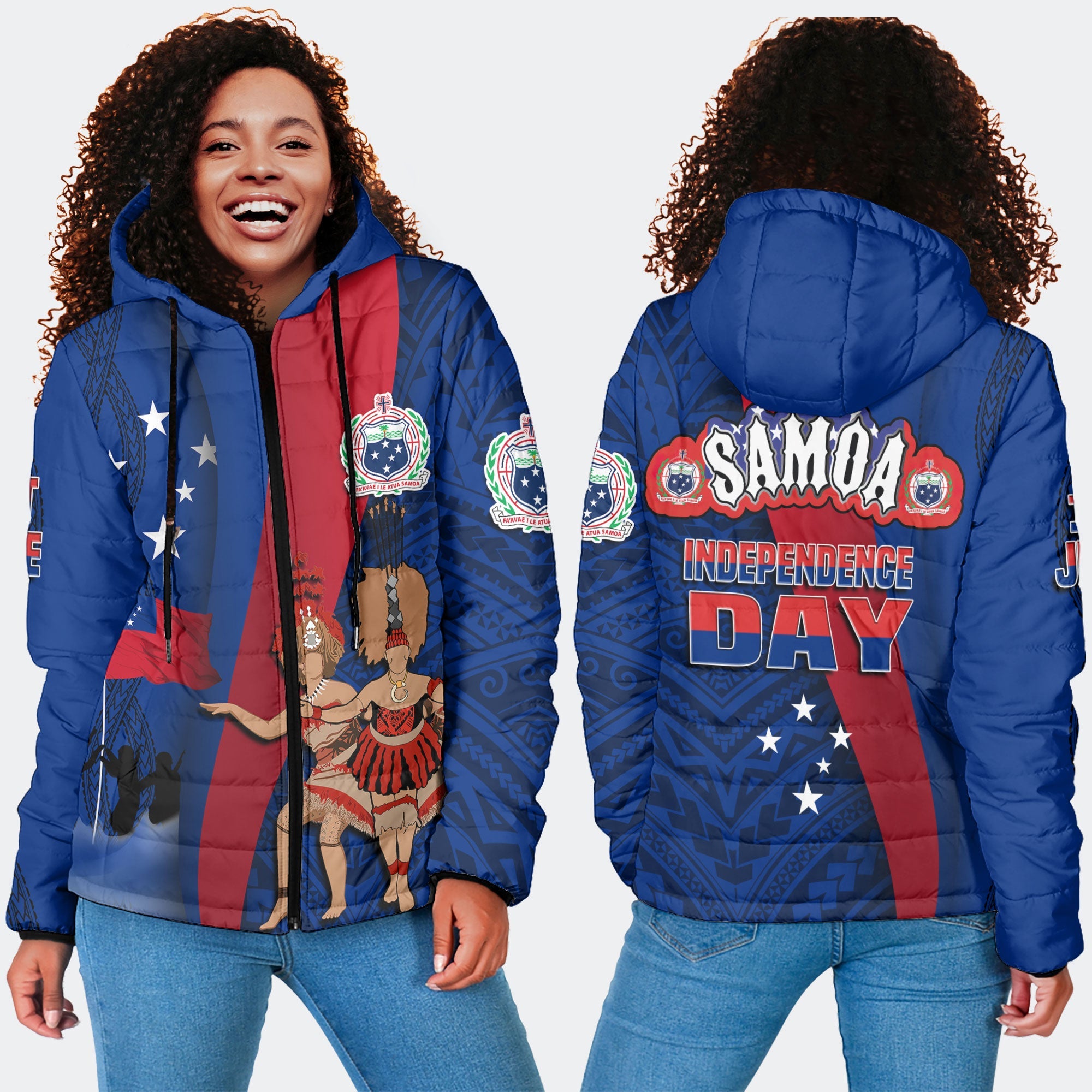 Samoa Independence Day Women Hooded Padded Jacket Celebrating Dance Style