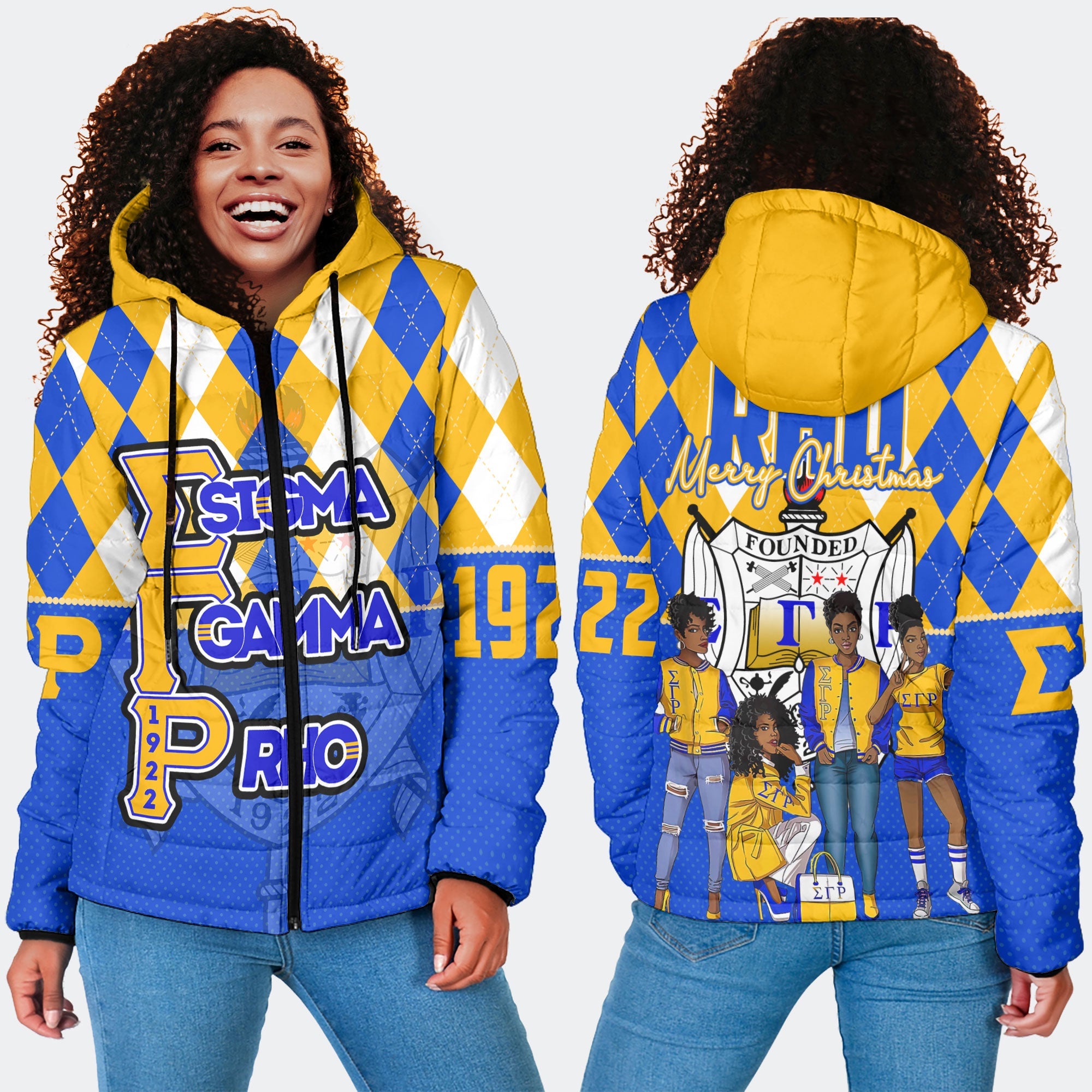 Sorority Jacket - Christmas Sigma Gamma Rho Girl Women Hooded Padded Jacket Rhombus Pattern Style