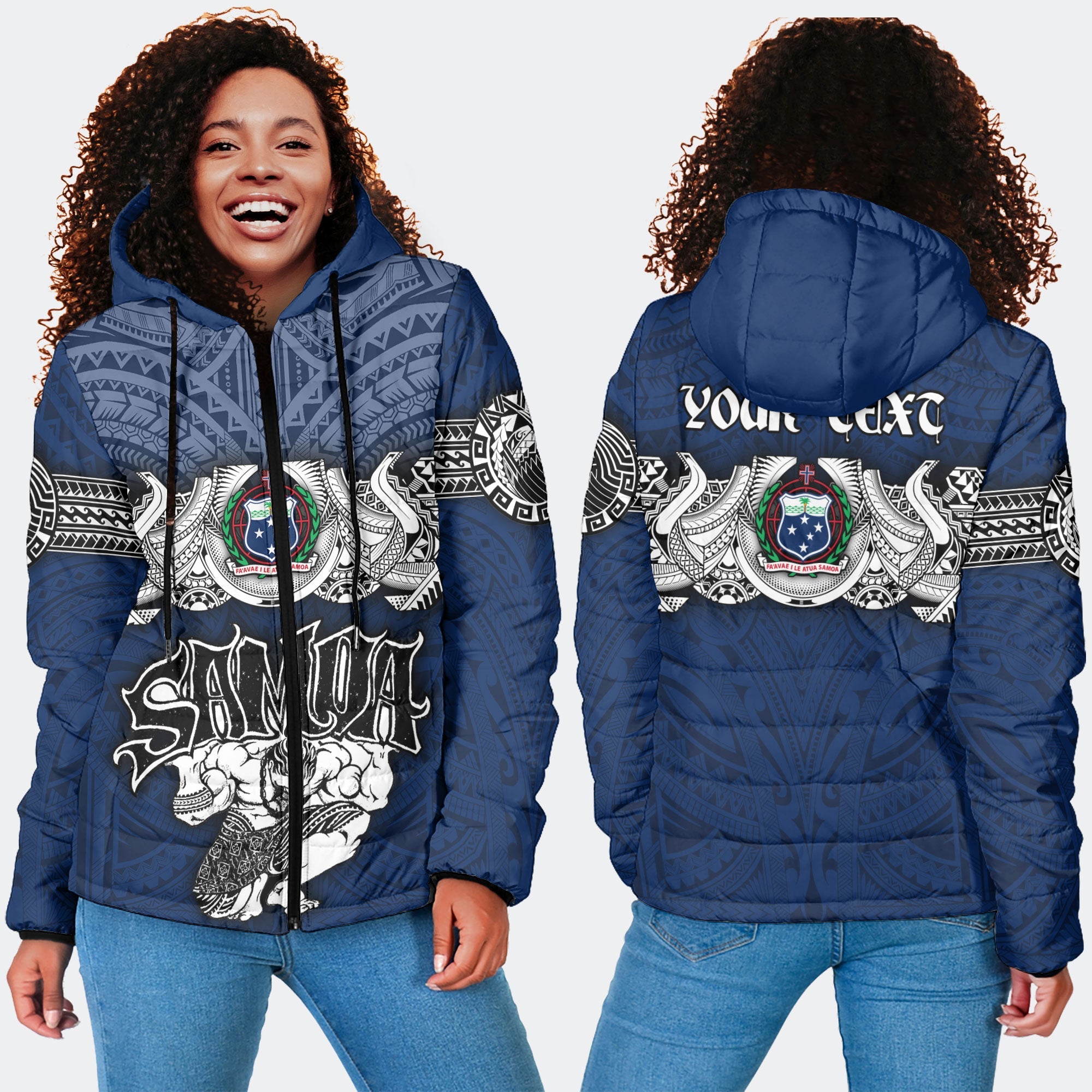 Custom Samoa Warrior Women Hooded Padded Jacket