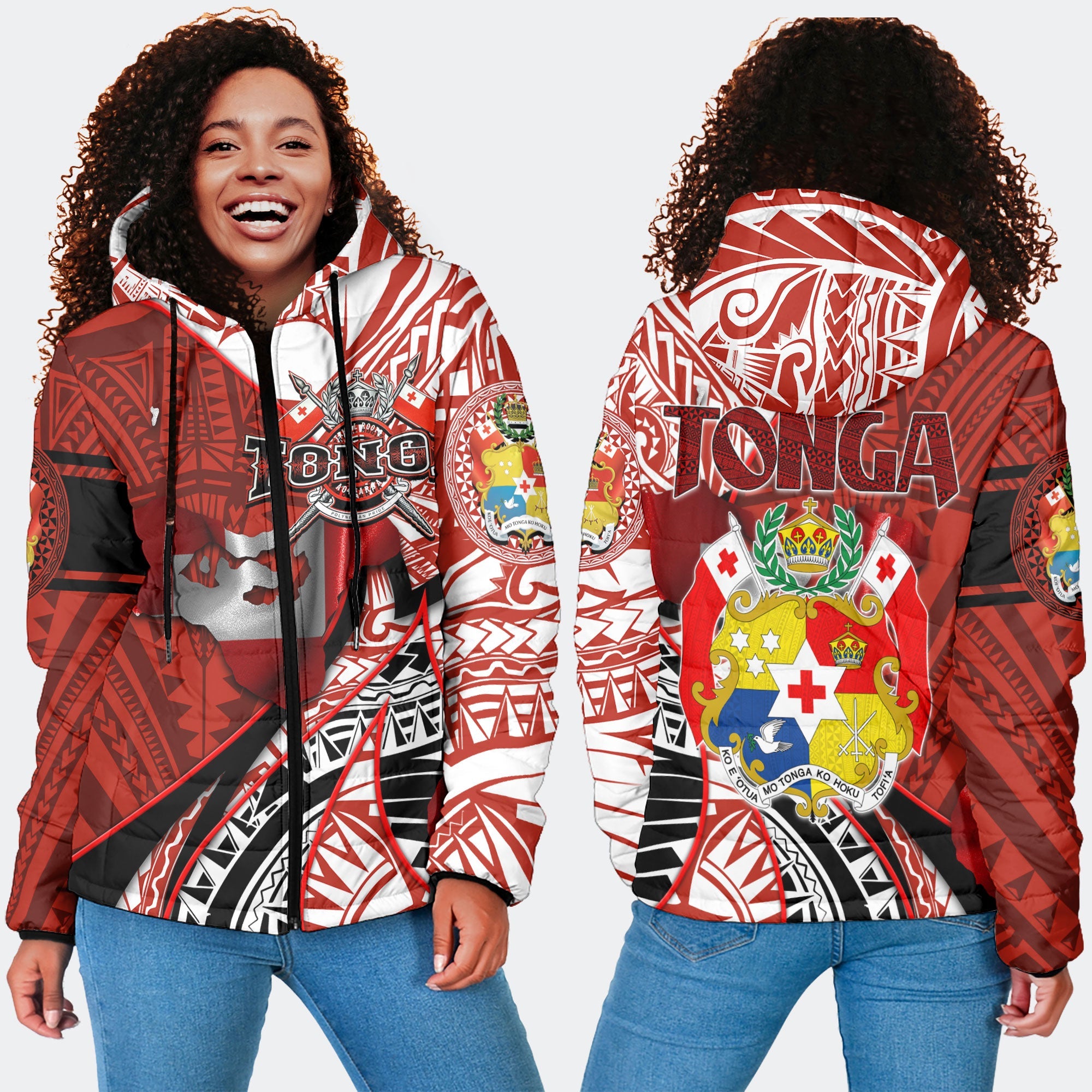 Tonga In My Heart Royal Coat Of Arms Women Hooded Padded Jacket