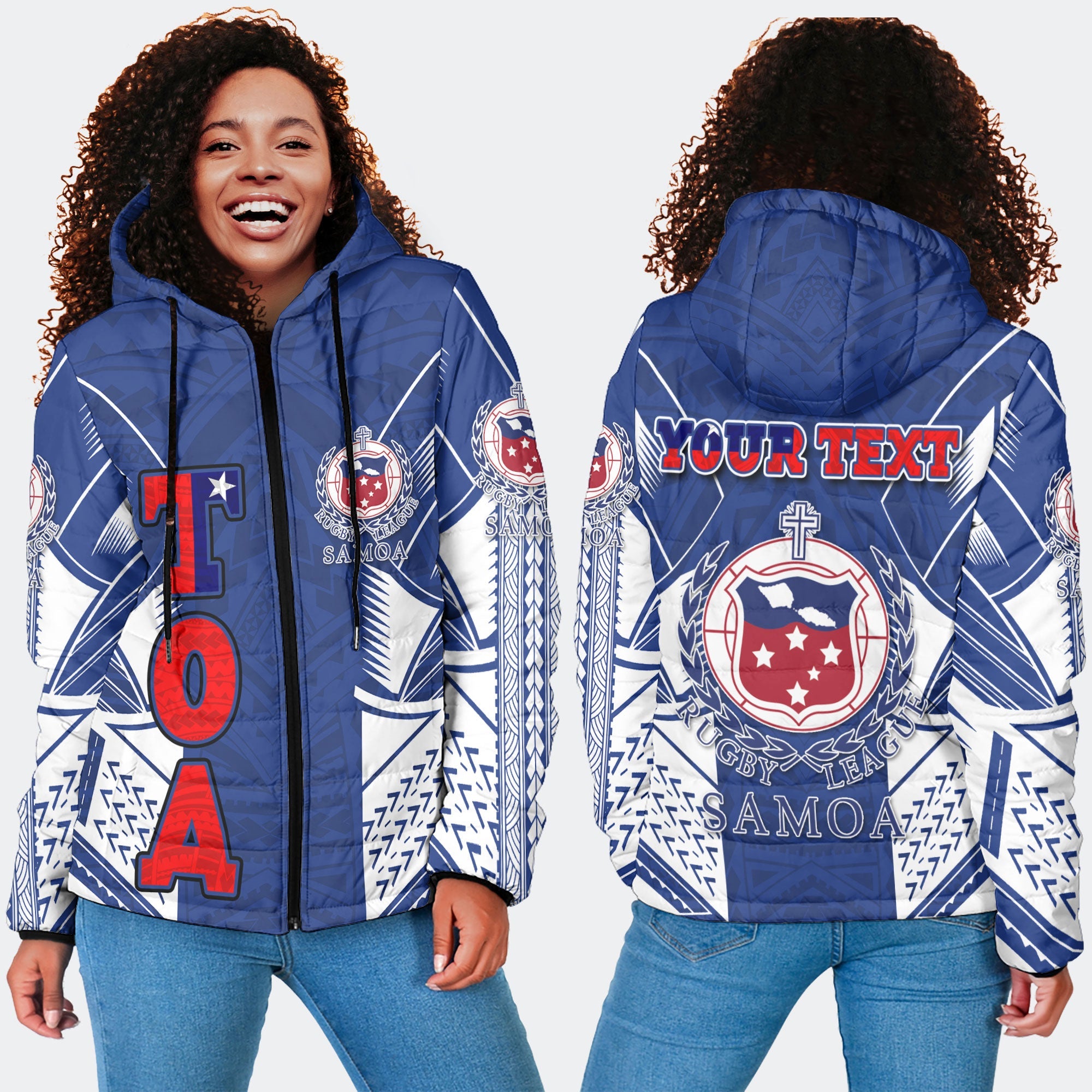 Custom TOA Samoa Rugby Women Hooded Padded Jacket