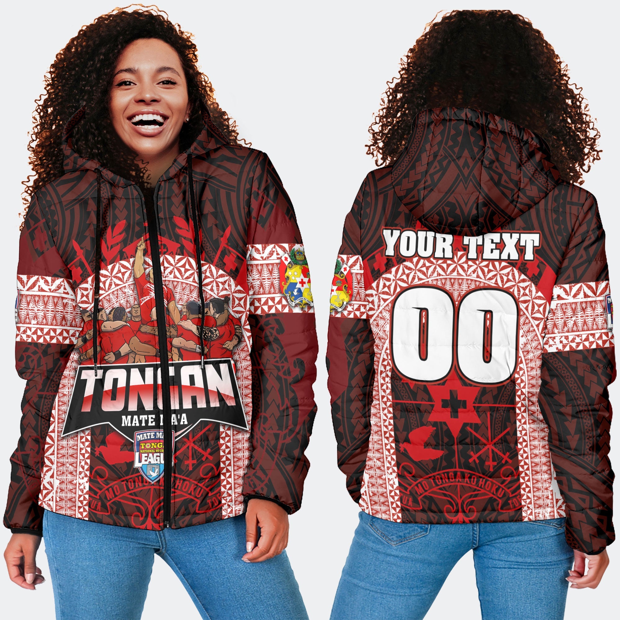 Custom Tonga Mate Ma'a Rugby League Women Hooded Padded Jacket