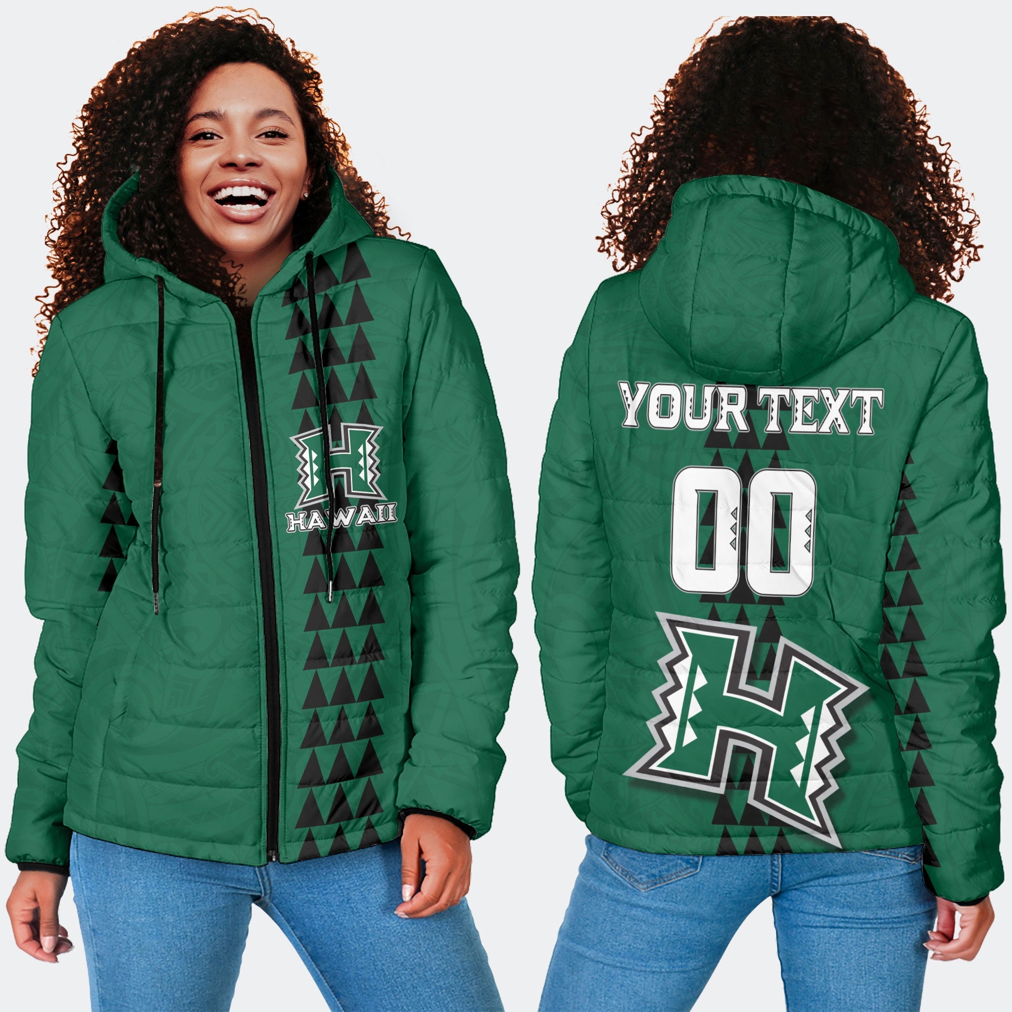 Custom Hawaii Rainbow Warriors Rugby Women Hooded Padded Jacket