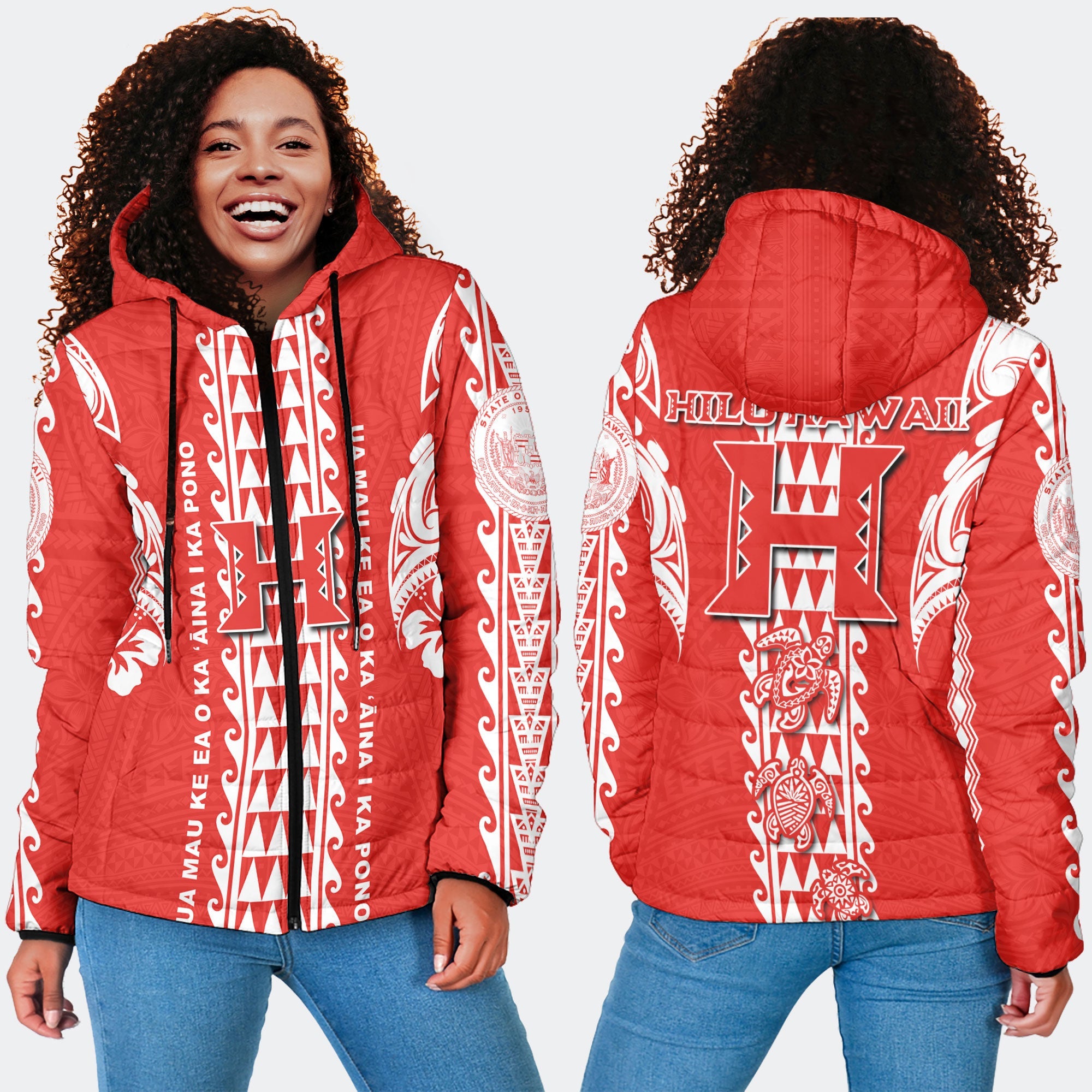 Hilo Hawaii Seal Women Hooded Padded Jacket Turtle Style