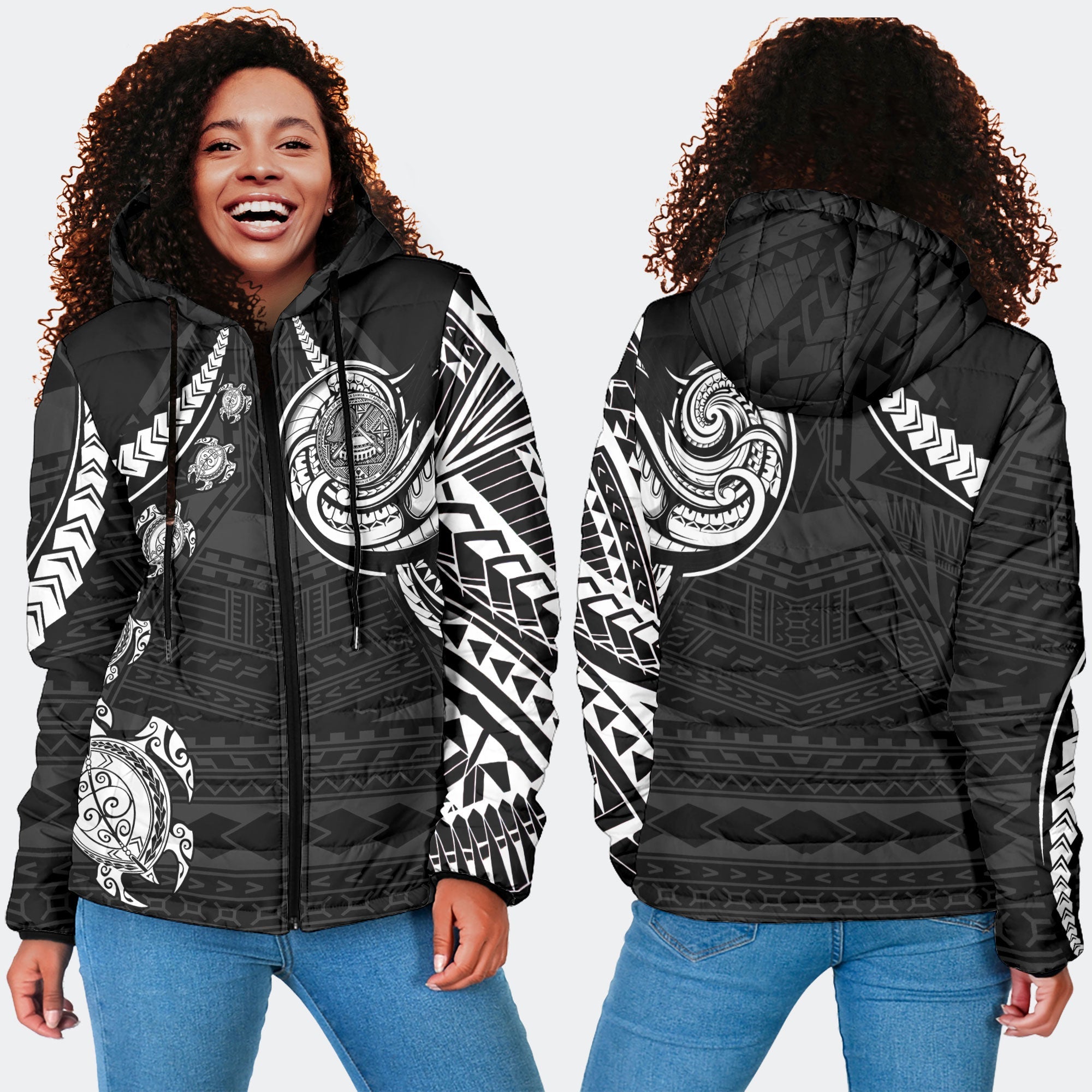 Seal Of American Samoa Women Hooded Padded Jacket Turtle Style