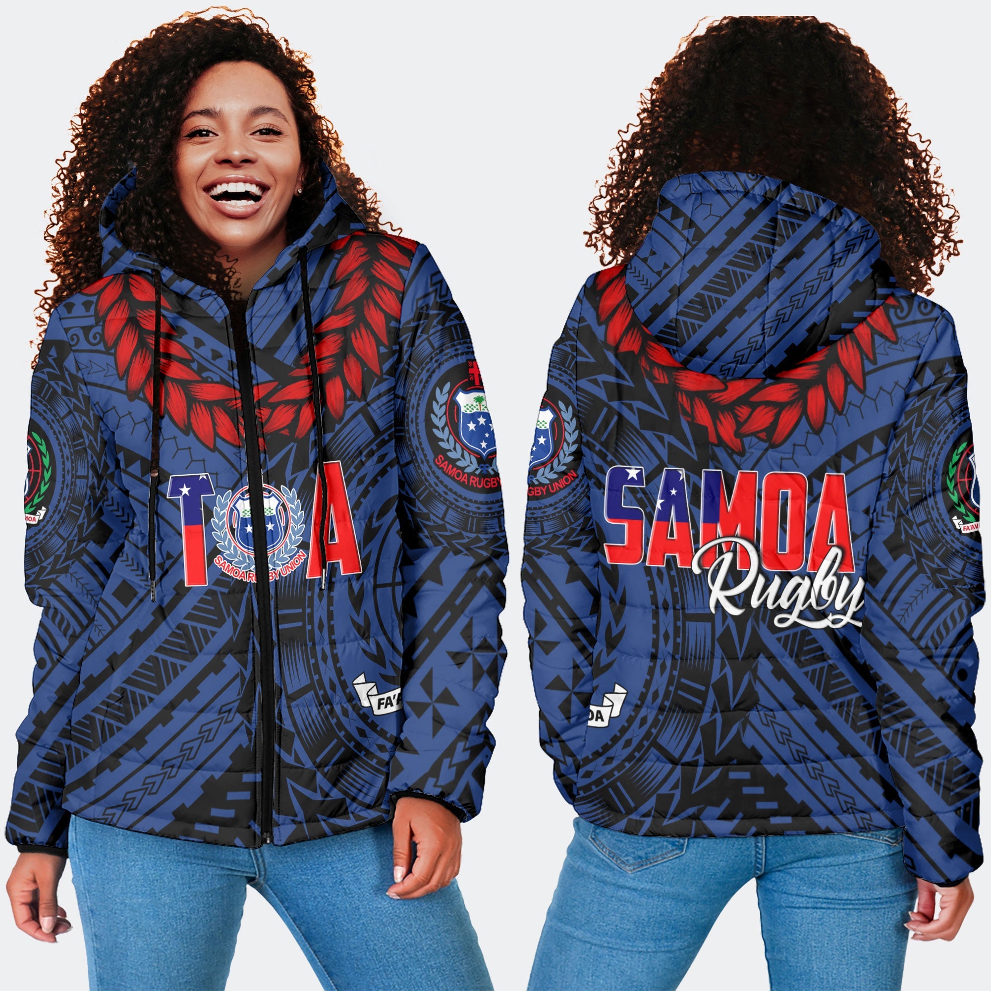 Samoa TOA Rugby Women Hooded Padded Jacket Ulafala Style