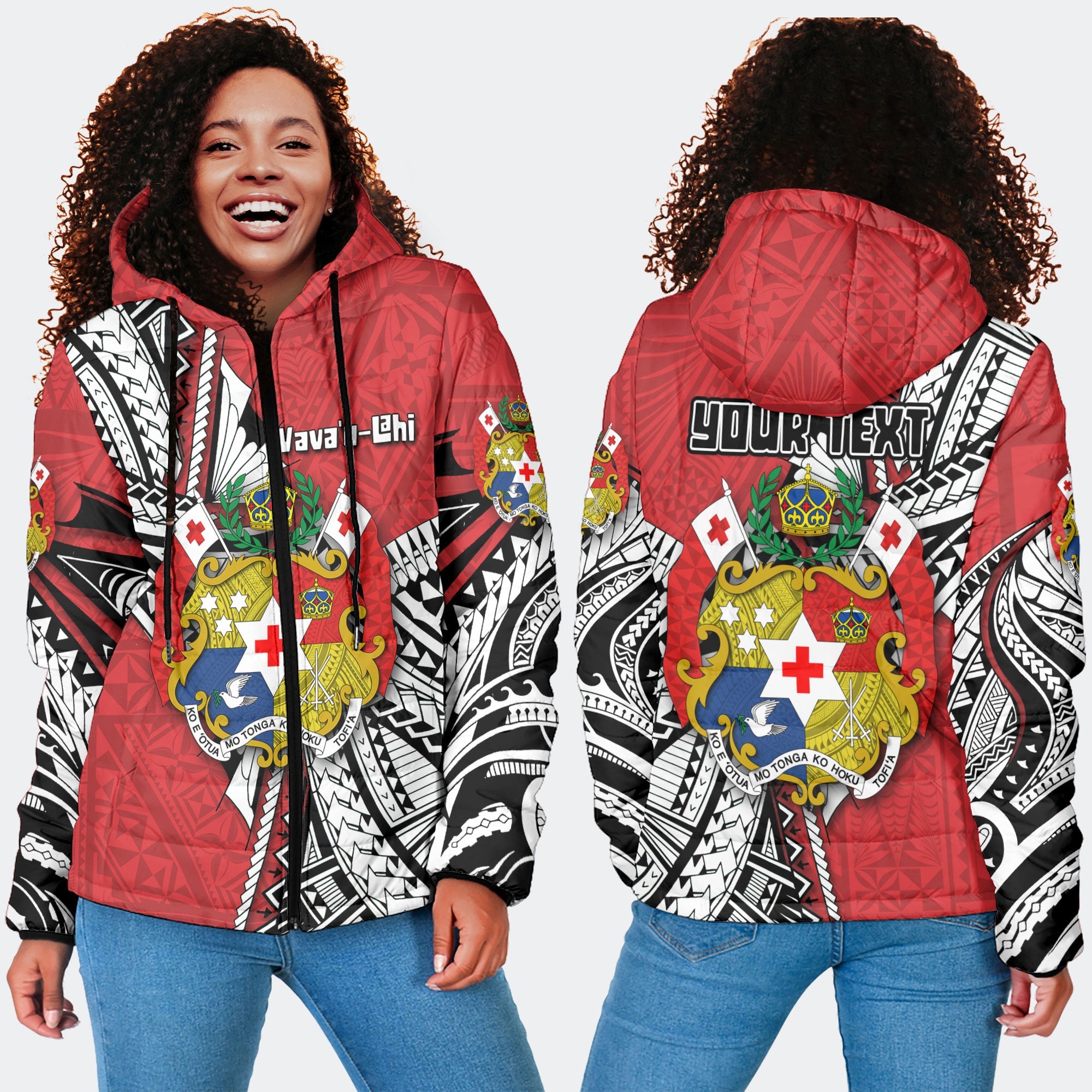 Custom Tonga Vava'u Lahi Coat Of Arms Women Hooded Padded Jacket