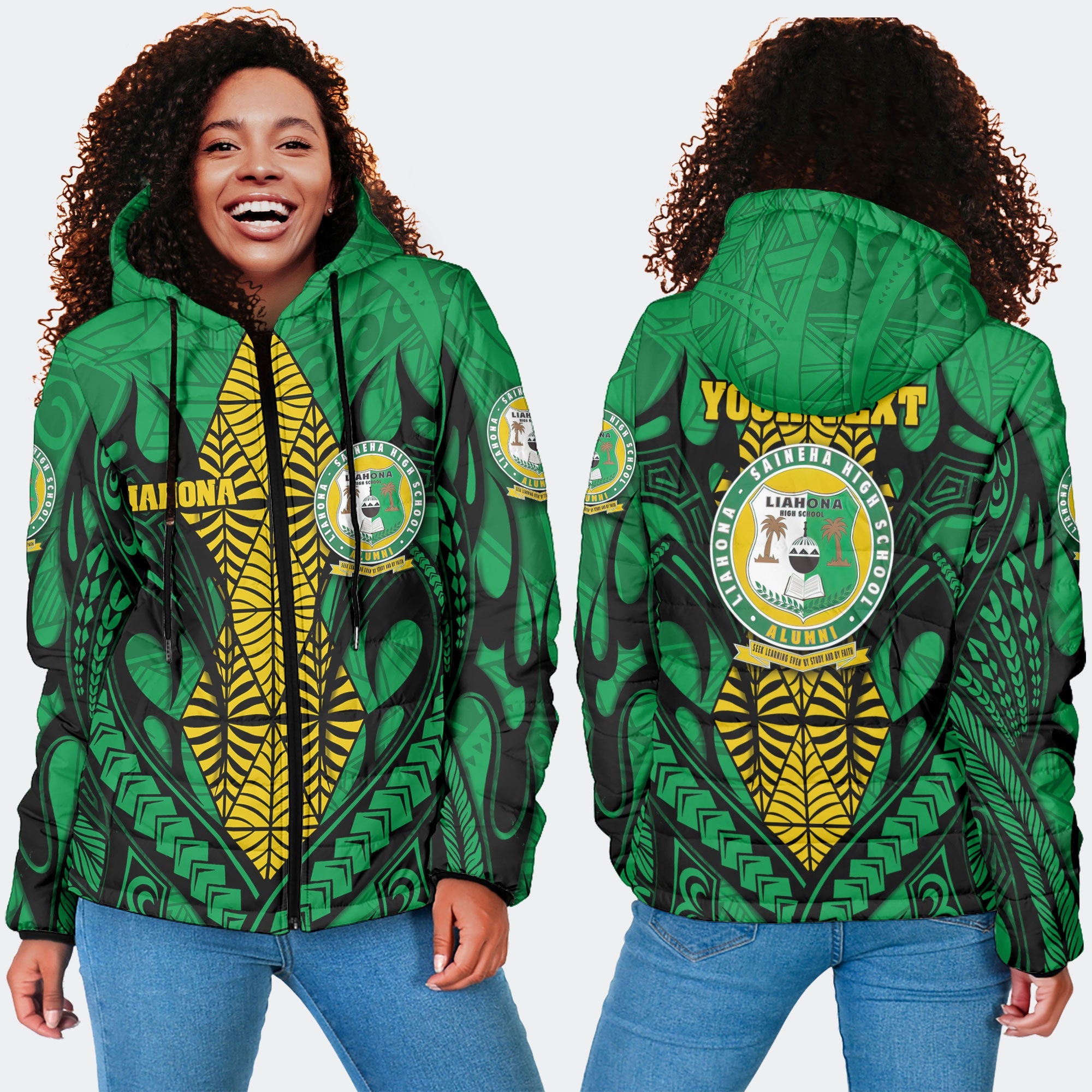 Custom Tonga Liahona High School Women Hooded Padded Jacket