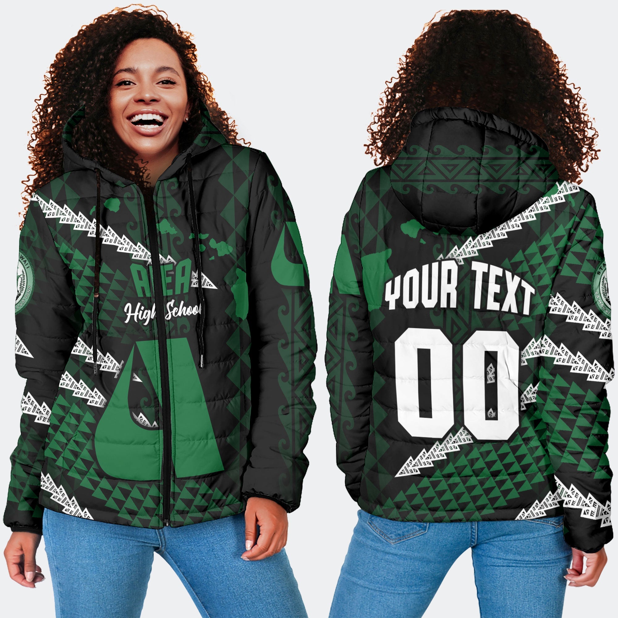 Hawaii Aiea High School Custom Women Hooded Padded Jacket Map Style