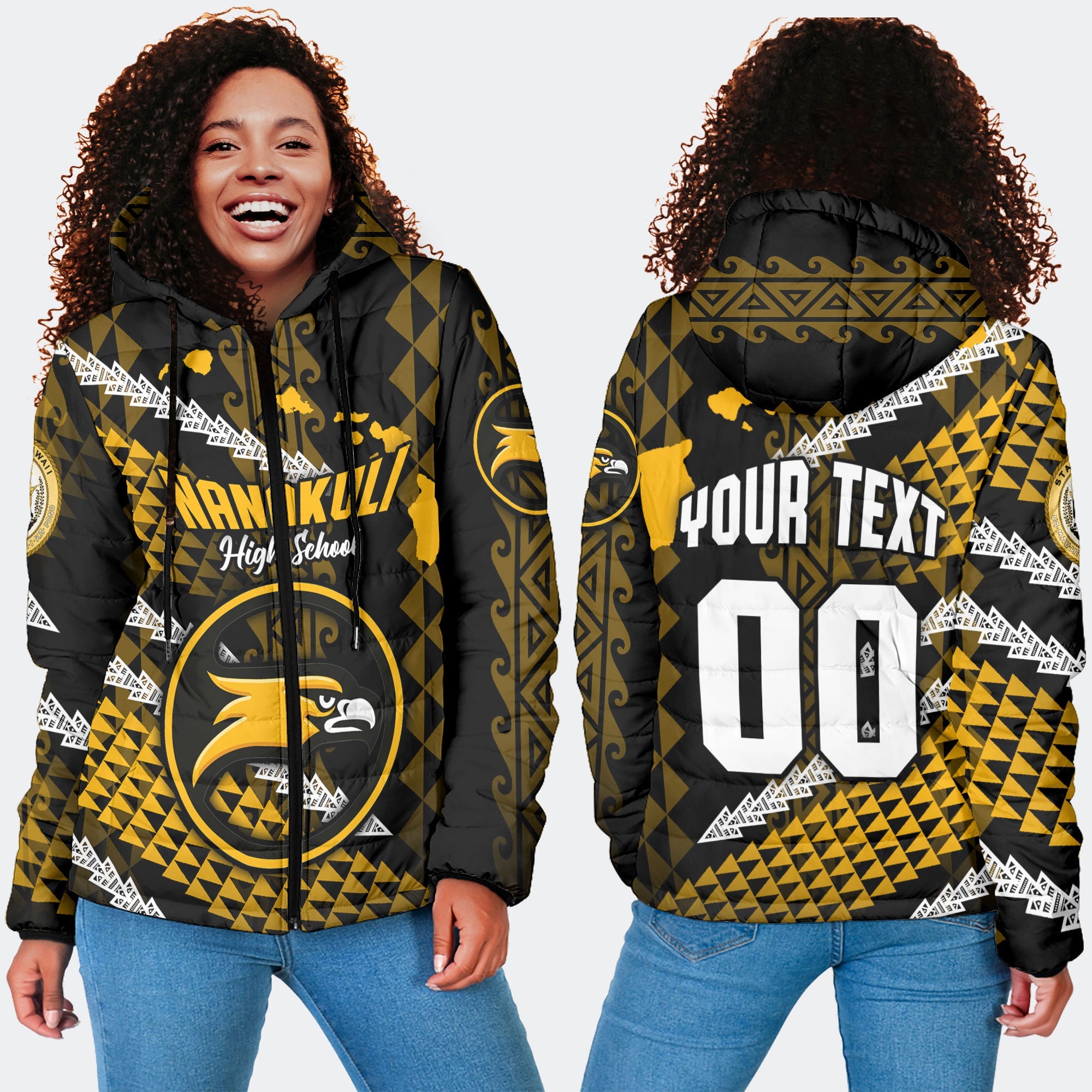 Hawaii Nanakuli High School Custom Women Hooded Padded Jacket Map Style