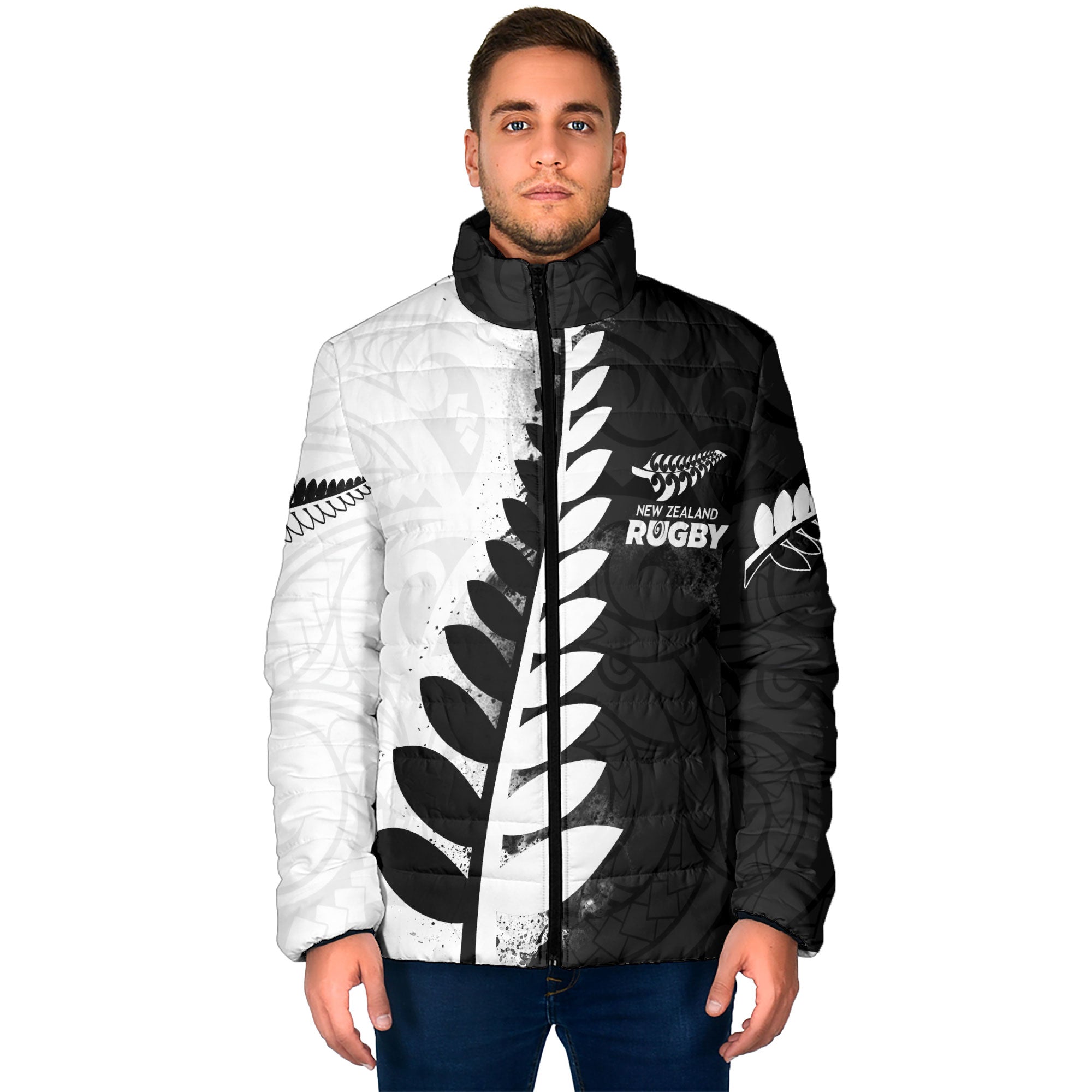 Custom New Zealand Rugby Men Padded Jacket Silver Fern Style