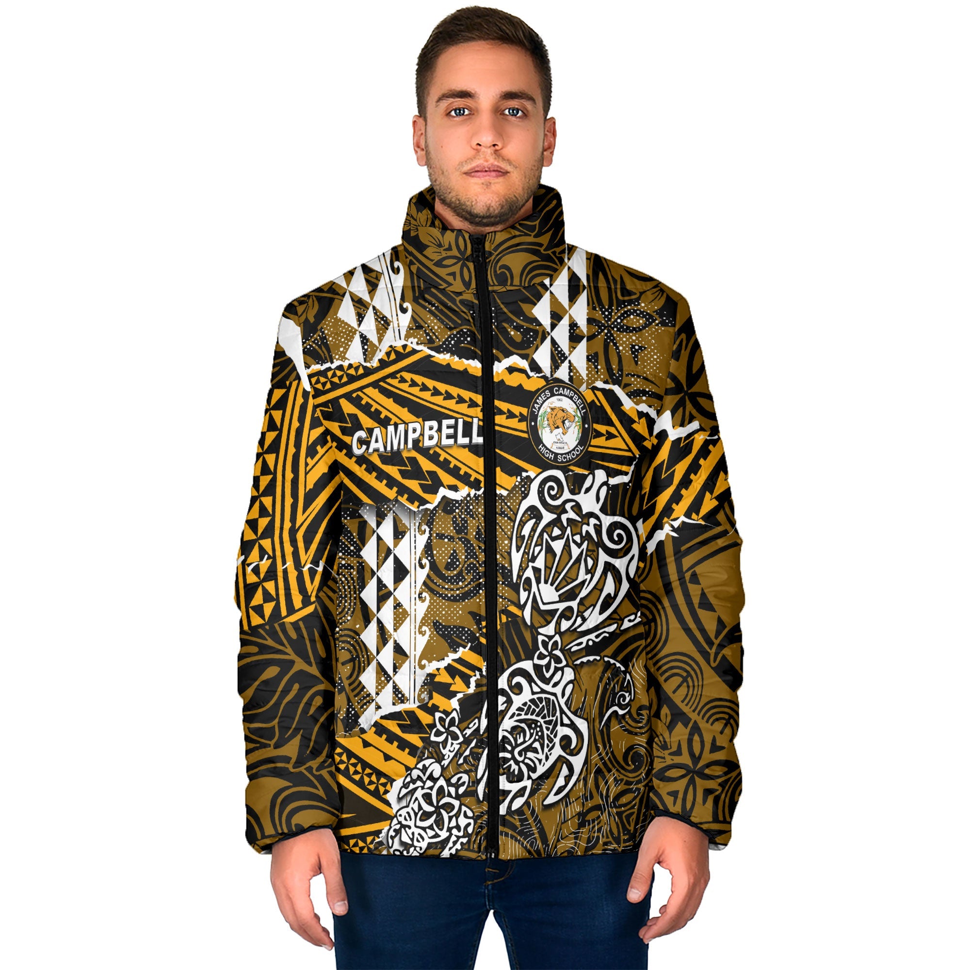 Hawaii James Campbell High School Custom Men Padded Jacket Polynesian Turtle Style