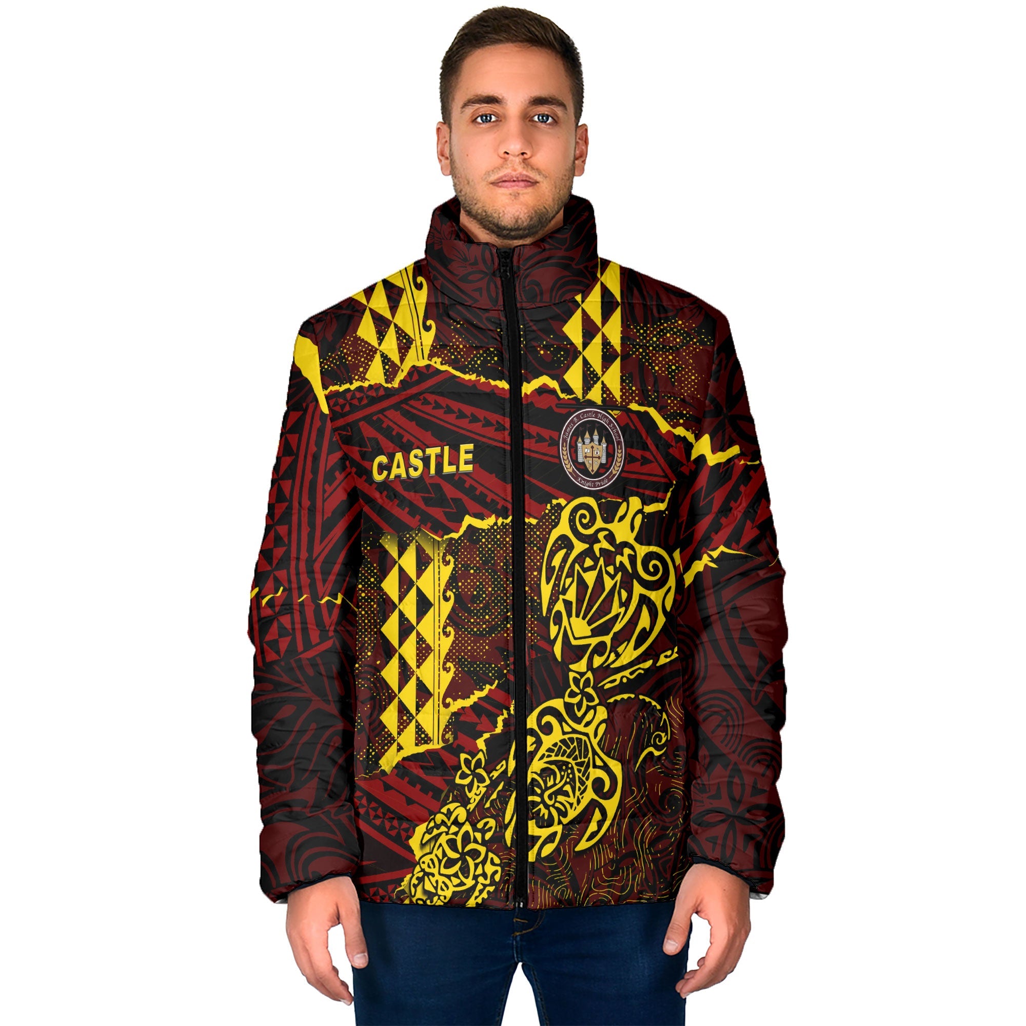 Hawaii Castle High School Custom Men Padded Jacket Polynesian Turtle Style