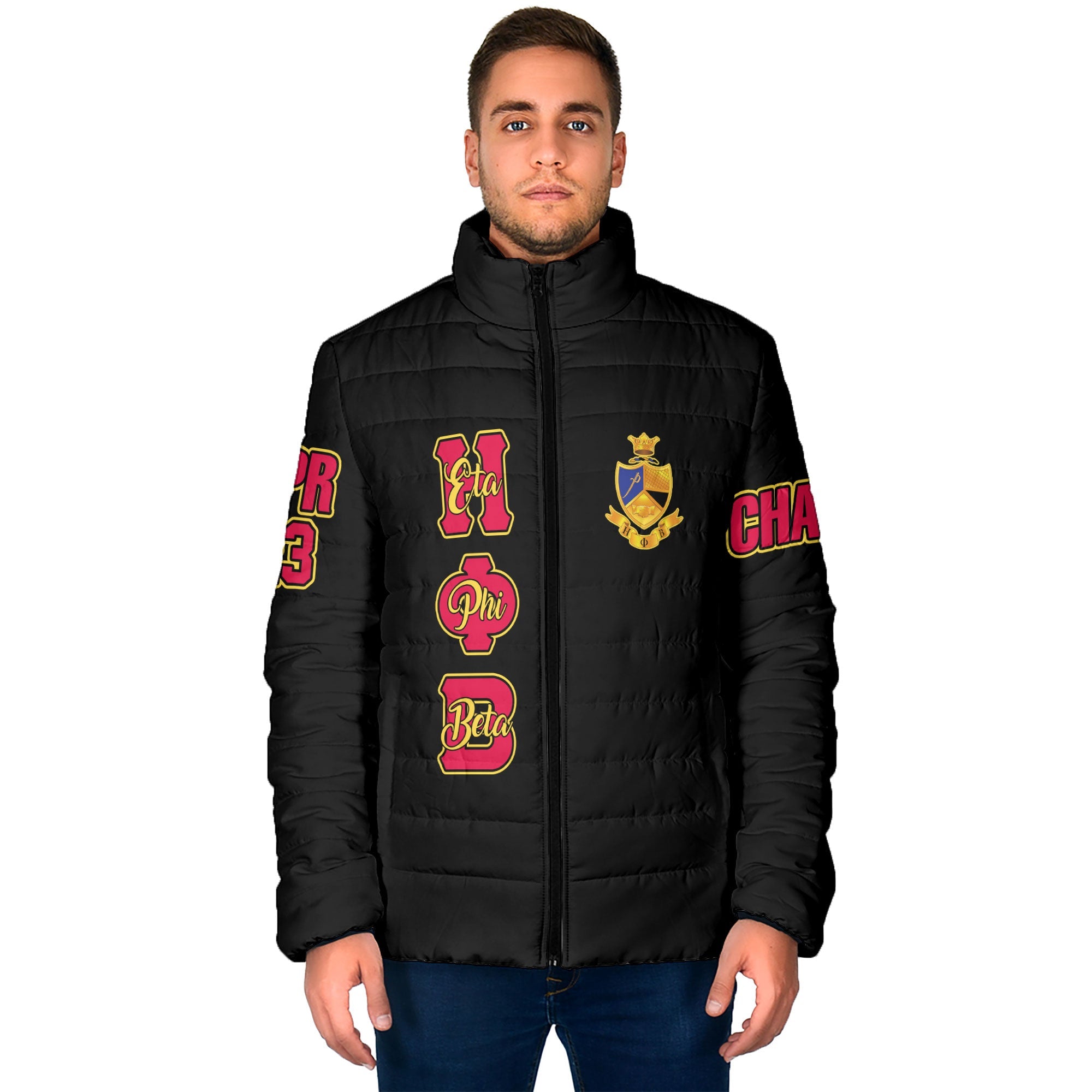 Sorority Jacket - Personalized Eta Phi Beta Men Padded Jacket Original Black Style