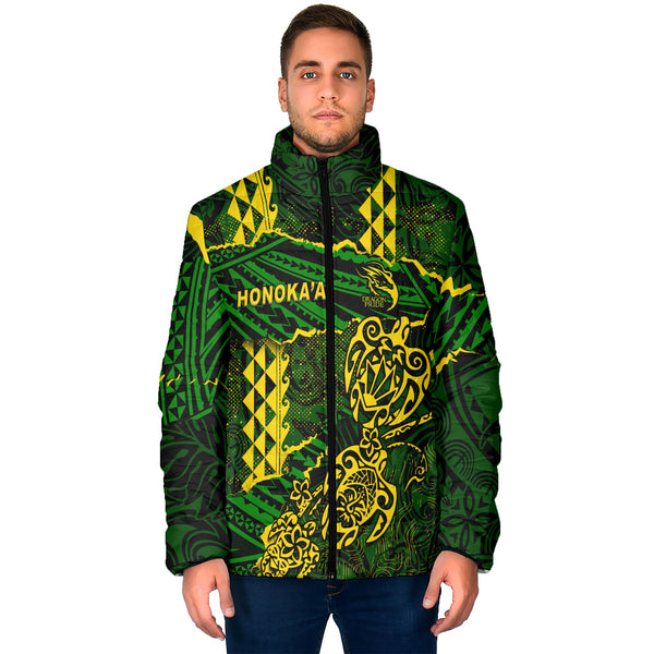 Hawaii Honoka High & Intermediate School Custom Men Padded Jacket Polynesian Turtle Style