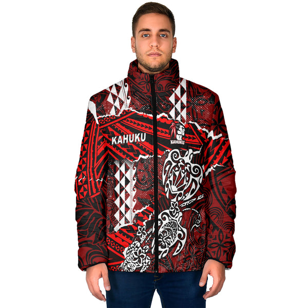 Hawaii Kahuku High & Intermediate School Custom Men Padded Jacket Polynesian Turtle Style