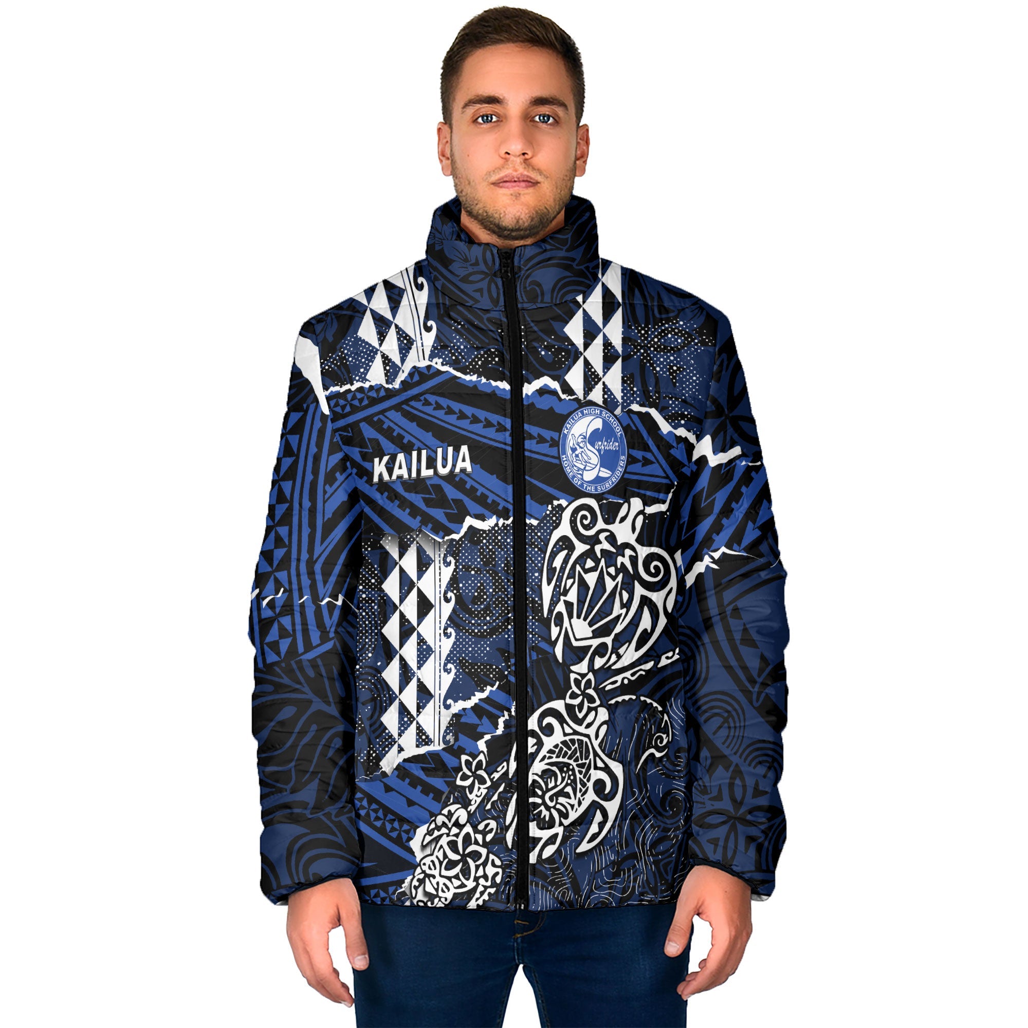 Hawaii Kailua High School Custom Men Padded Jacket Polynesian Turtle Style