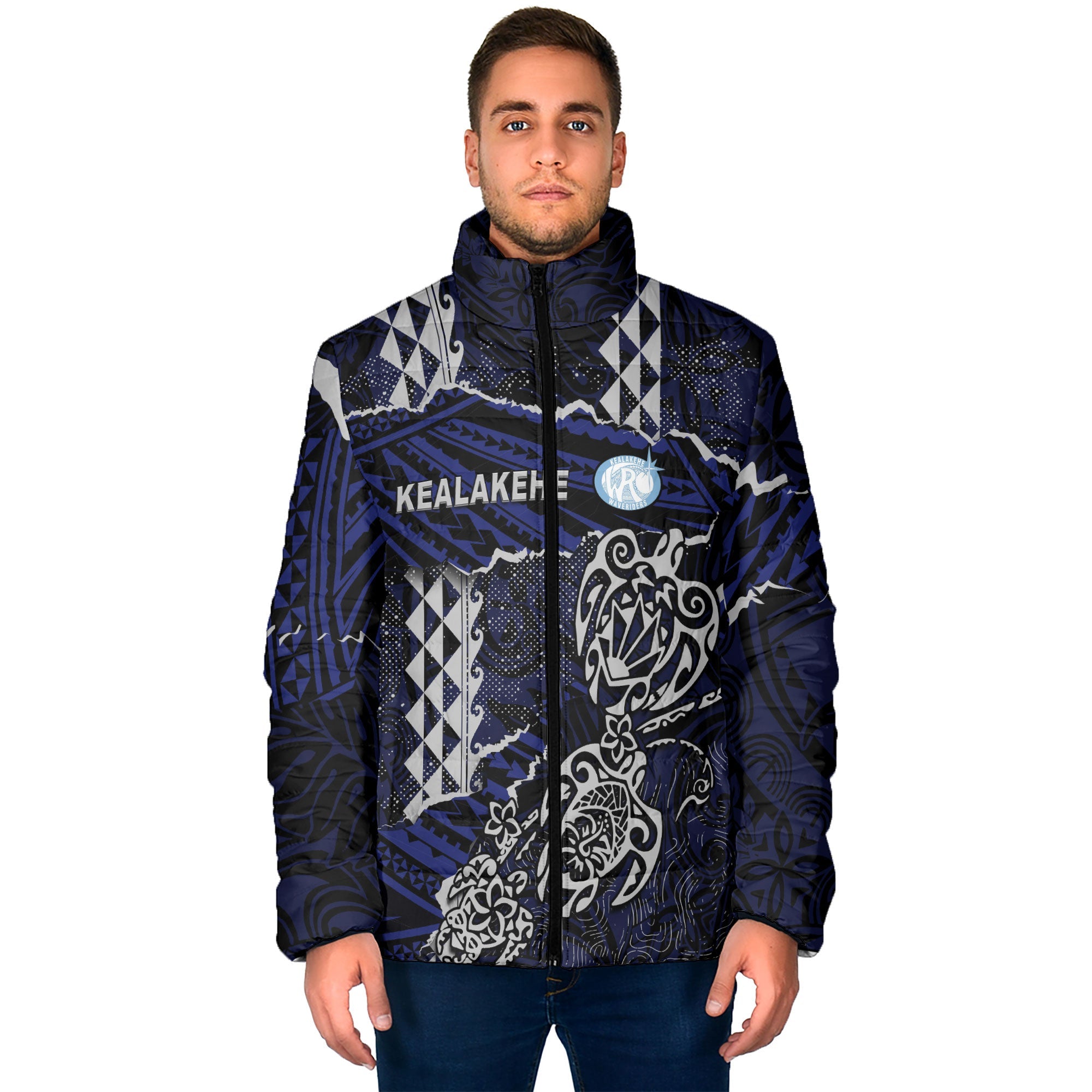 Hawaii Kealakehe High School Custom Men Padded Jacket Polynesian Turtle Style