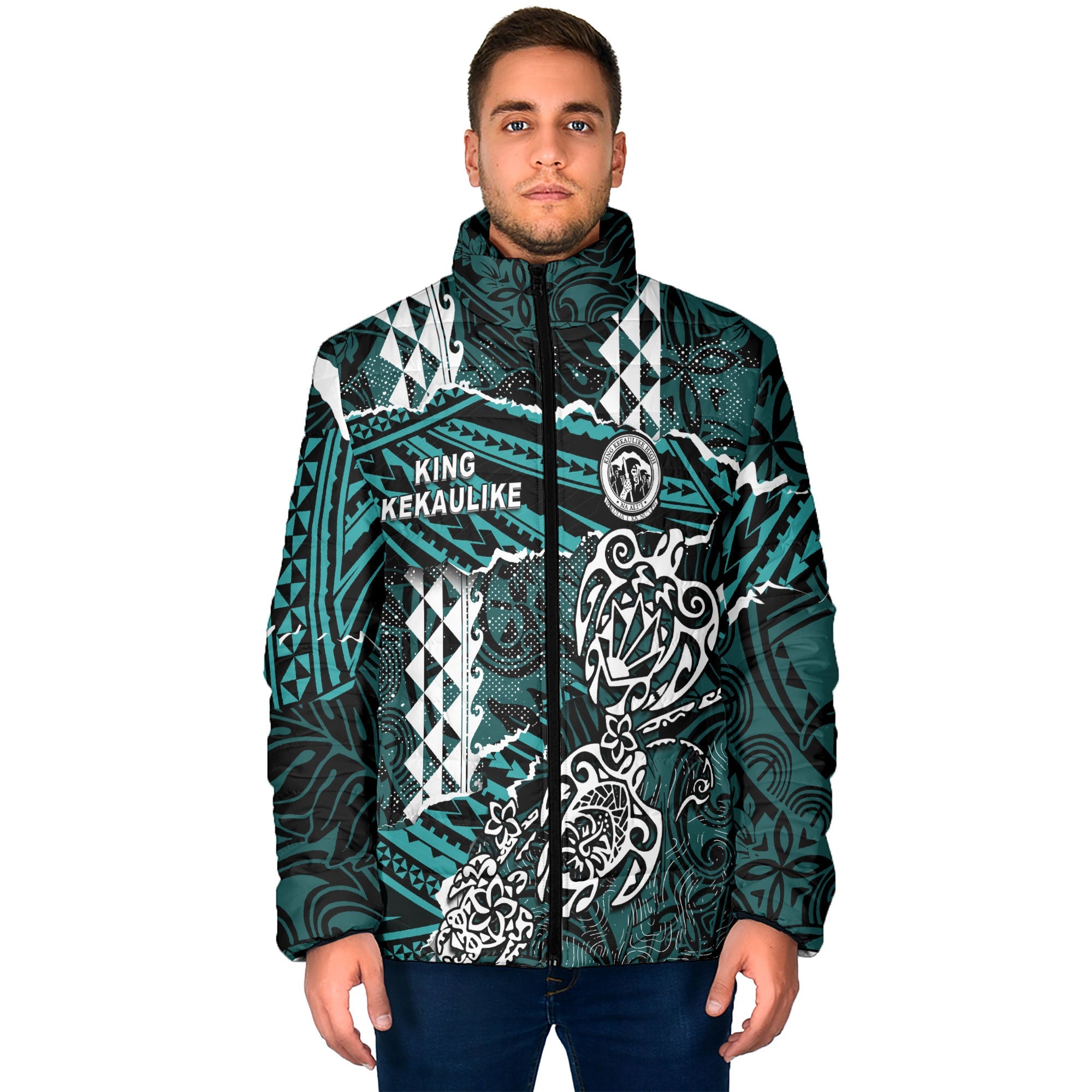 Hawaii King Kekaulike High School Custom Men Padded Jacket Polynesian Turtle Style