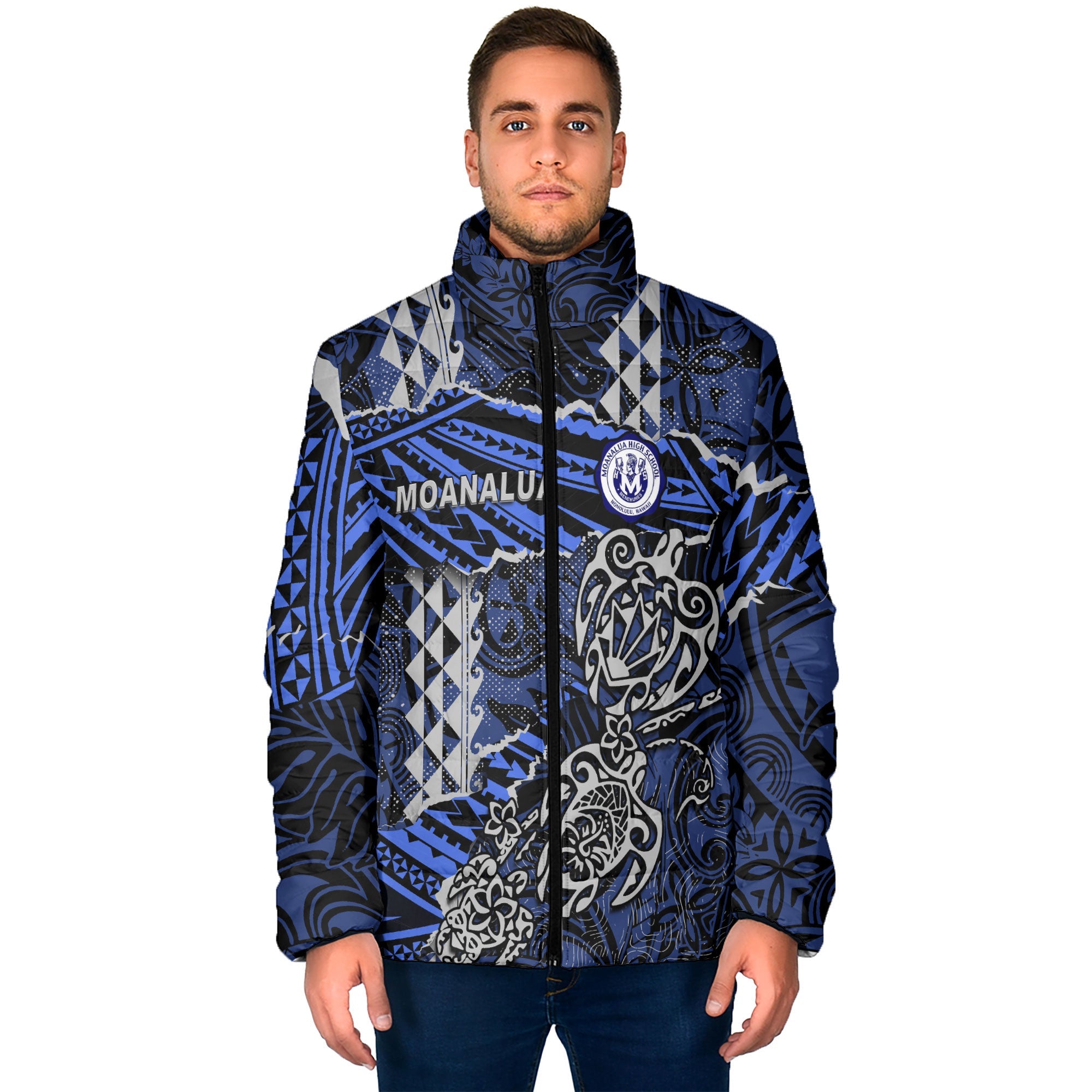 Hawaii Moanalua High School Custom Men Padded Jacket Polynesian Turtle Style