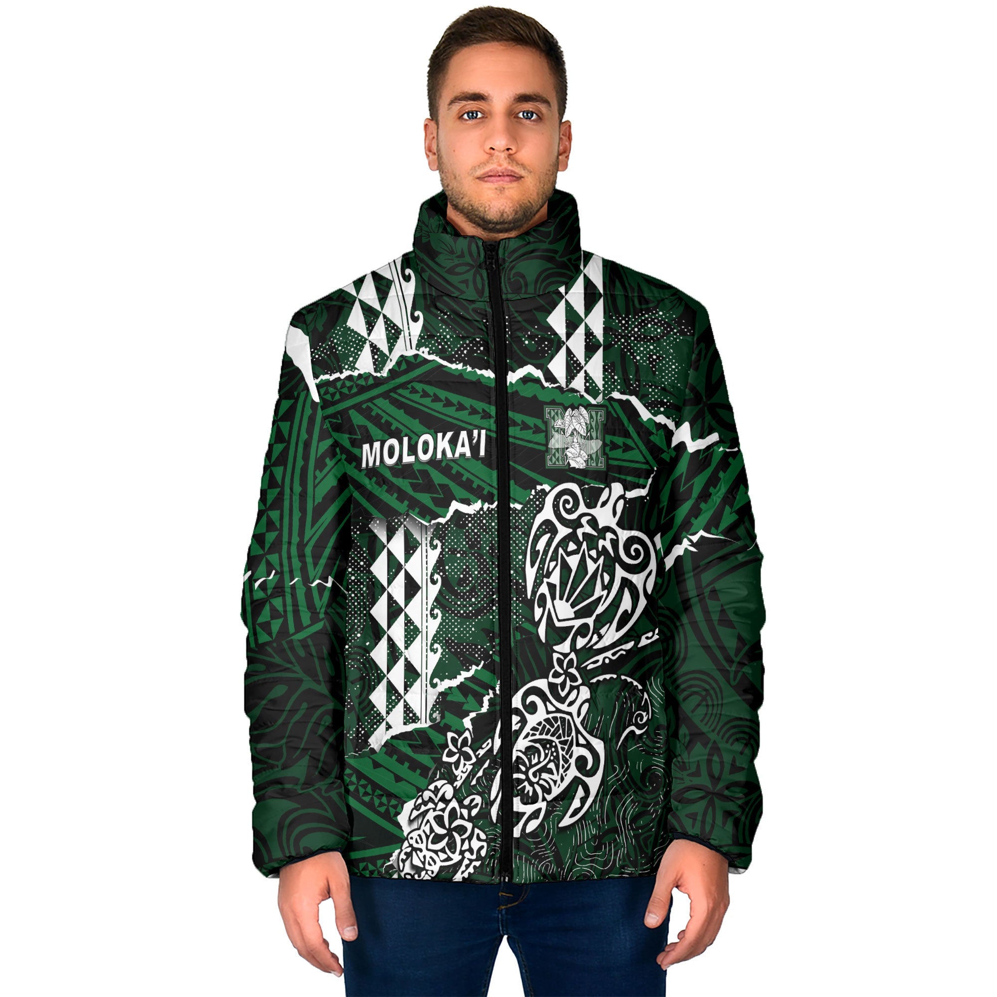 Hawaii Molokai High School Custom Men Padded Jacket Polynesian Turtle Style