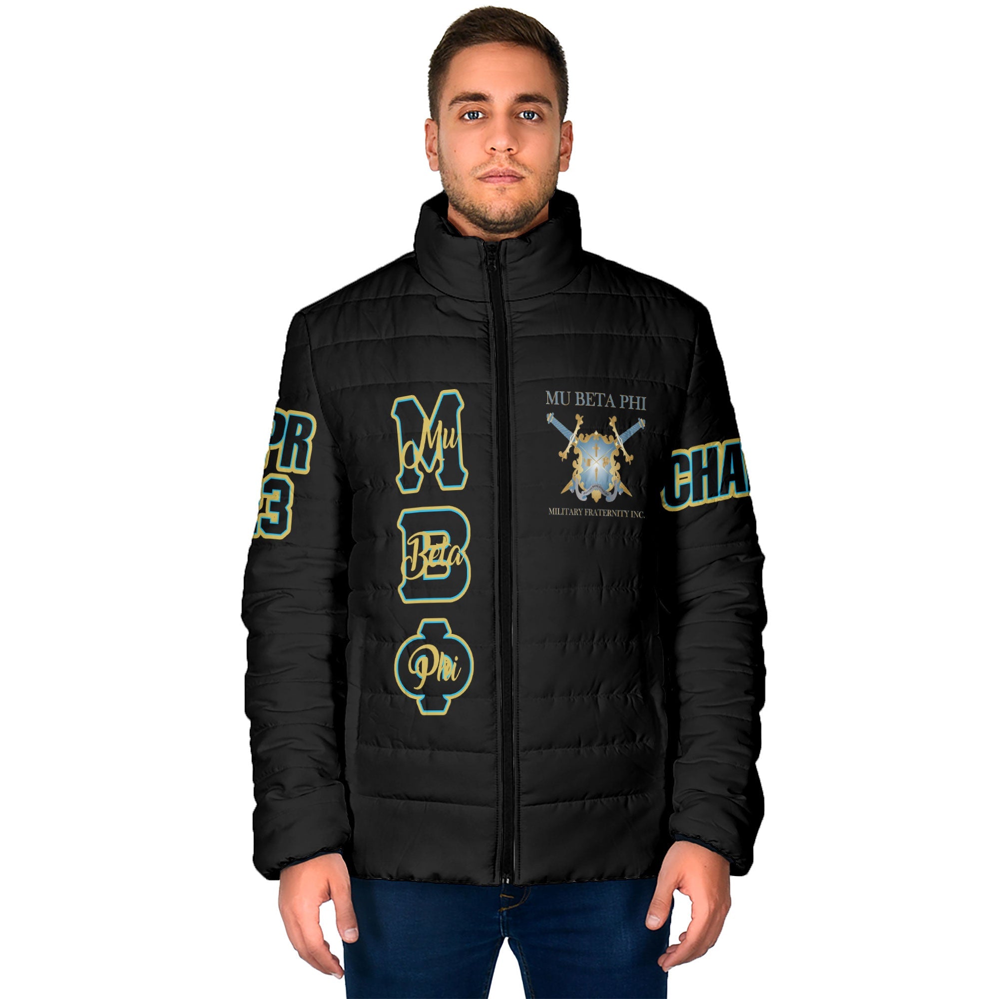 Fraternity Jacket - Personalized Mu Beta Phi Men Padded Jacket Original Black Style