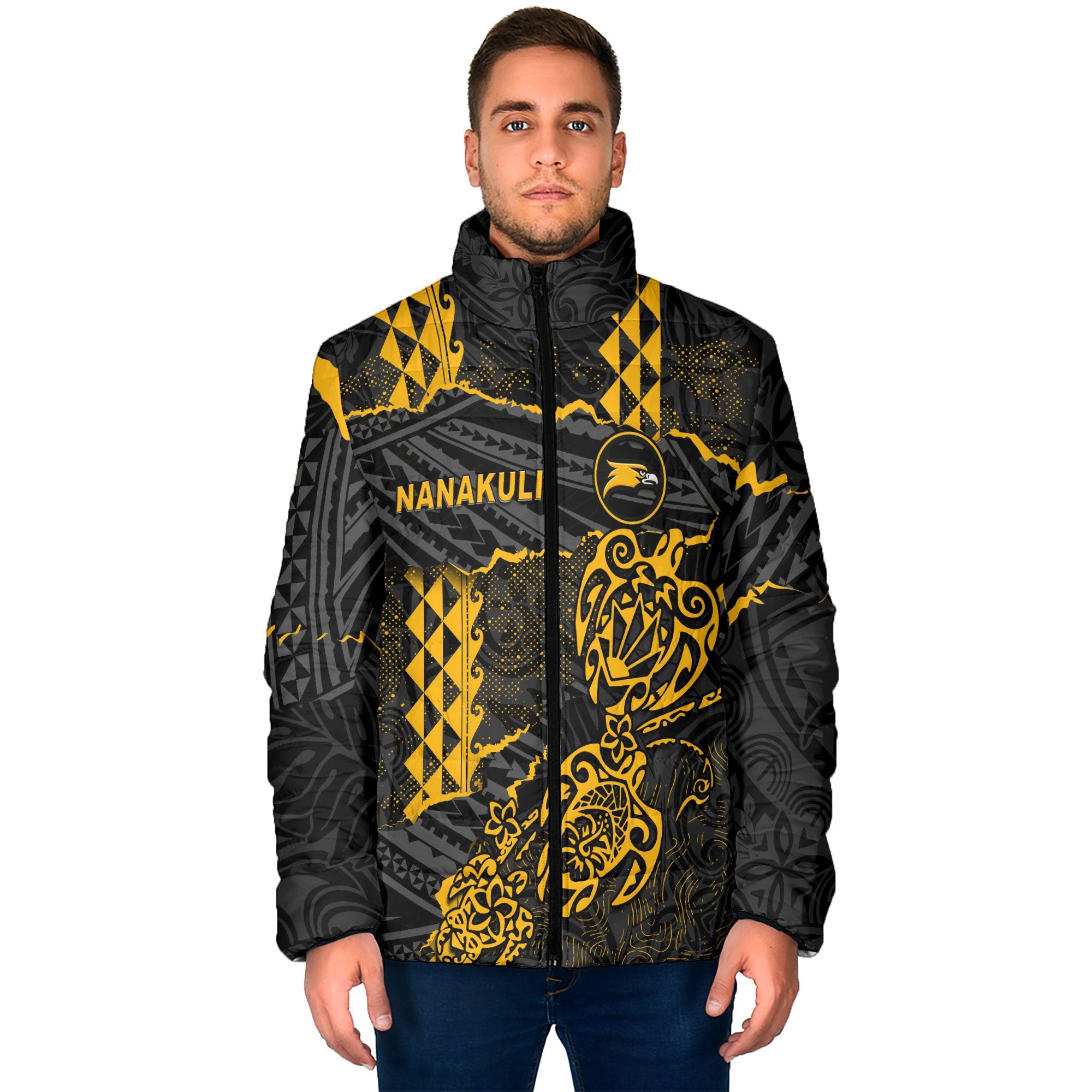 Hawaii Nanakuli High School Custom Men Padded Jacket Polynesian Turtle Style