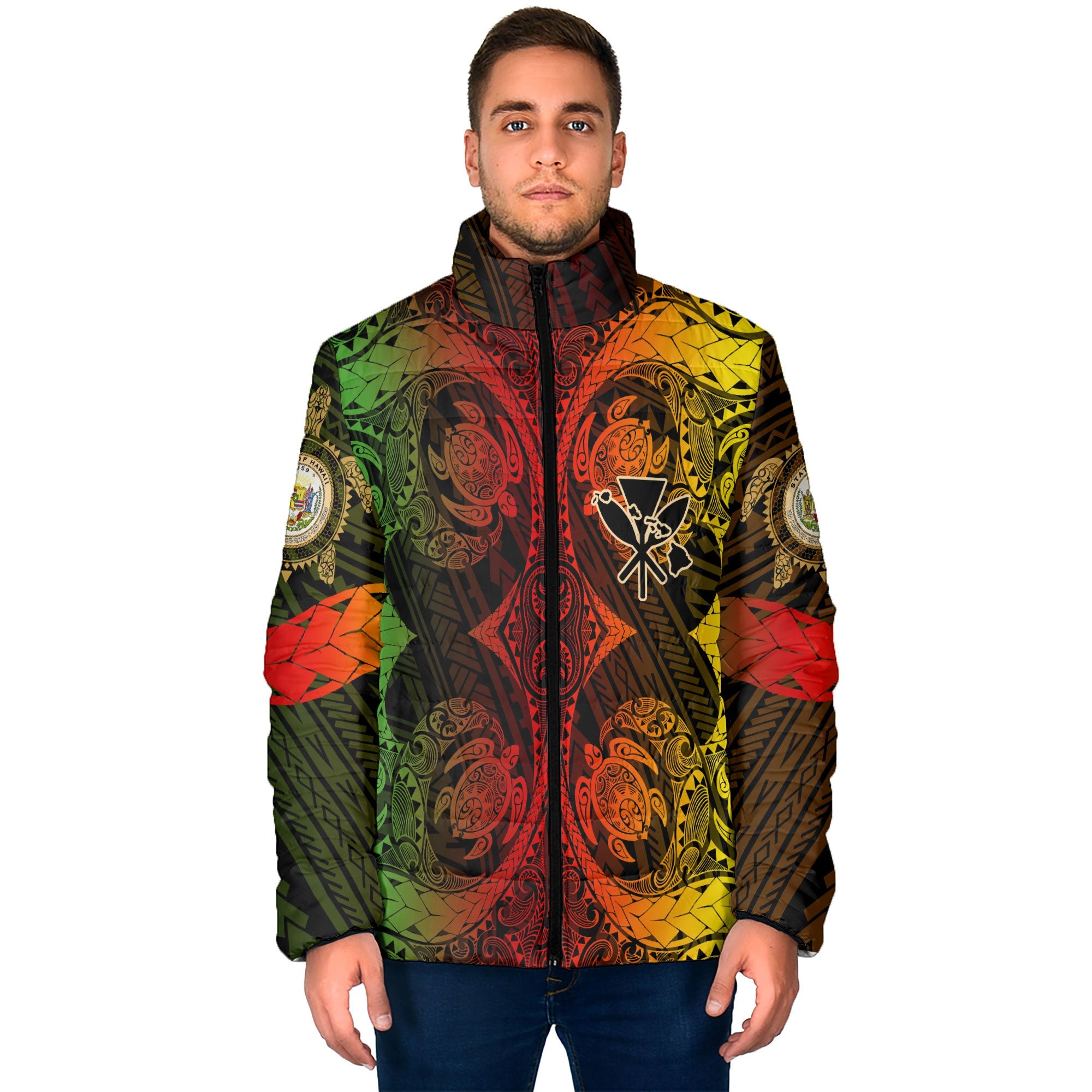 Kanaka Maoli Hawaii Men Padded Jacket Reggae Style