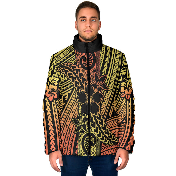 Hawaiian Reggae Men Padded Jacket Polynesian Hibiscus Style