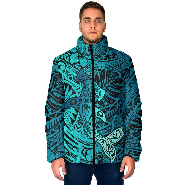 Hawaii Hammerhead Shark Men Padded Jacket Light See Blue Style