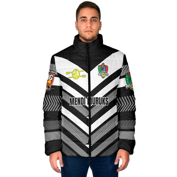 Custom Mendi Muruks Men Padded Jacket Papua New Guinea Rugby Black & White Style