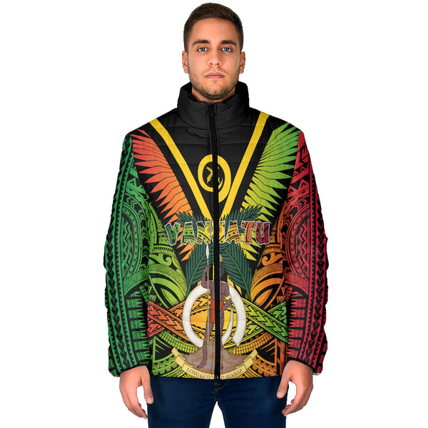 Vanuatu Men Padded Jacket Coat Of Arms Reggae Style