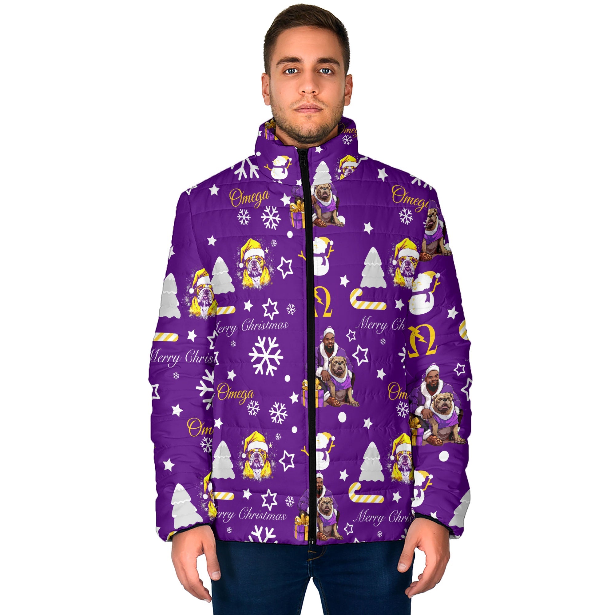 Fraternity Jacket - OPP Christmas Men Padded Jacket Bulldog Purple Pattern Style