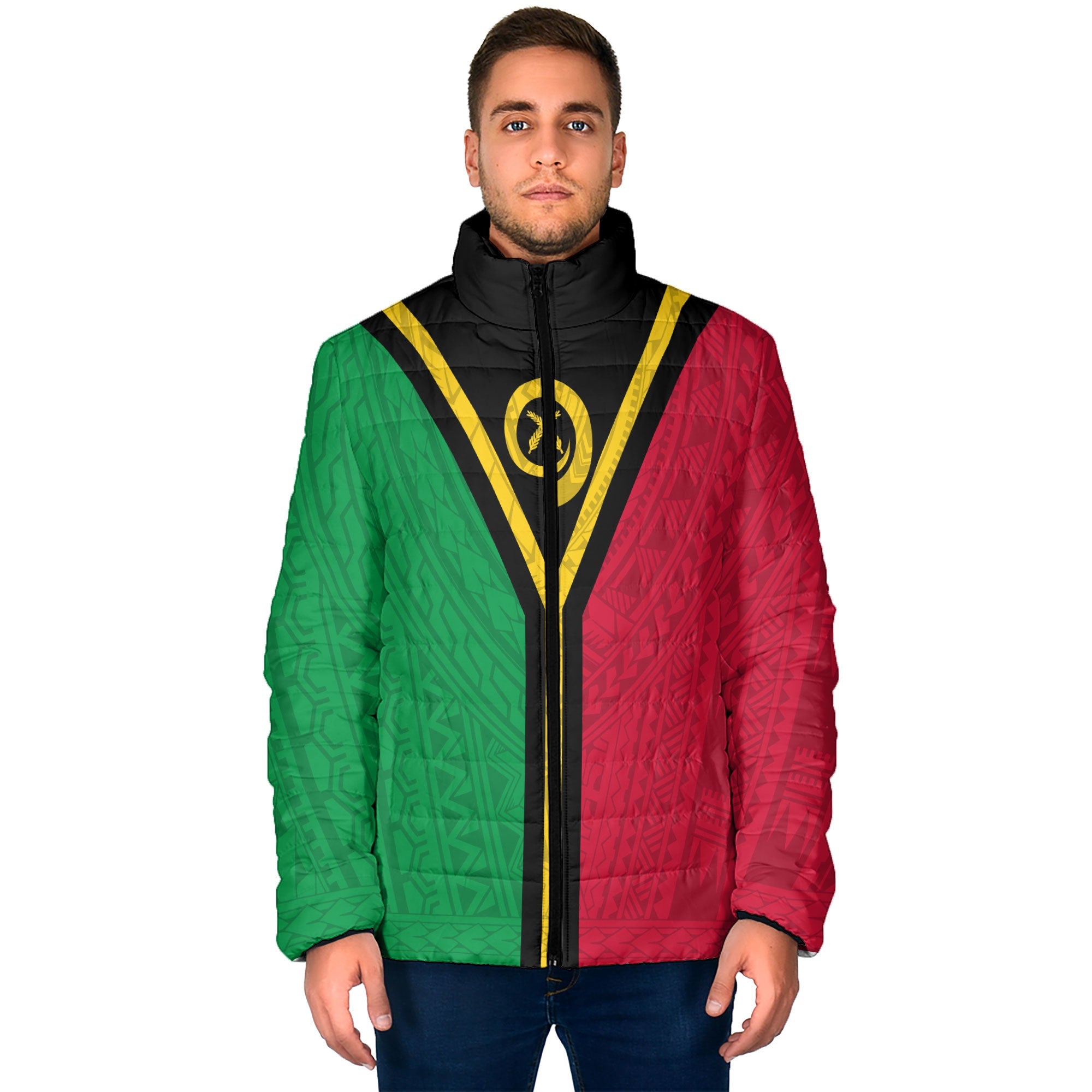 Vanuatu Men Padded Jacket Polynesian Flag Style