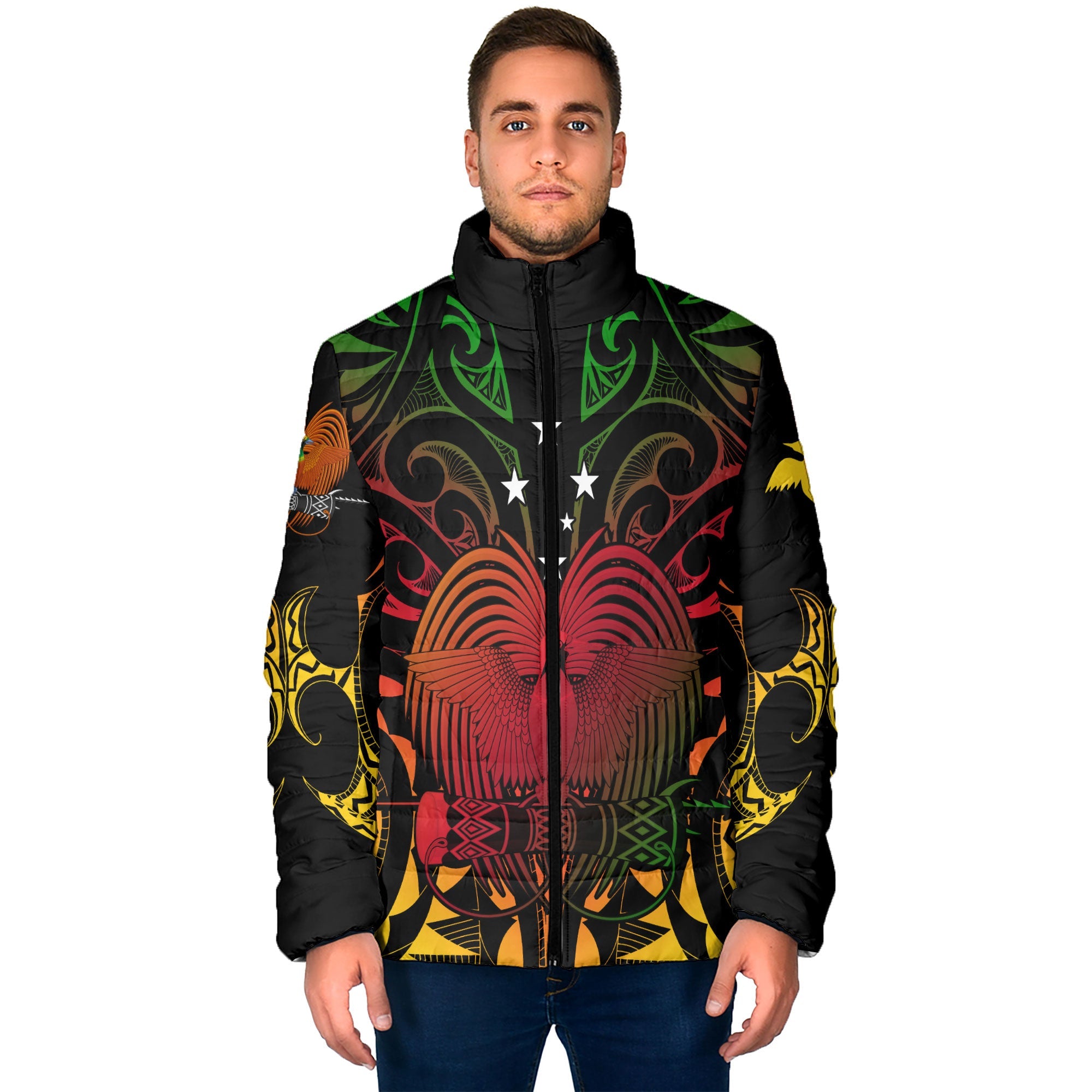 Papua New Guinea Men Padded Jacket Unity In Diversity Motto