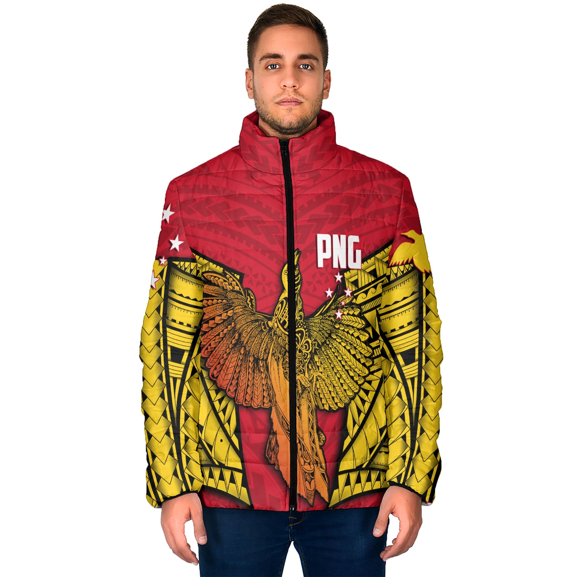 Papua New Guinea Independence Day Men Padded Jacket Raggiana Bird of Paradise Style