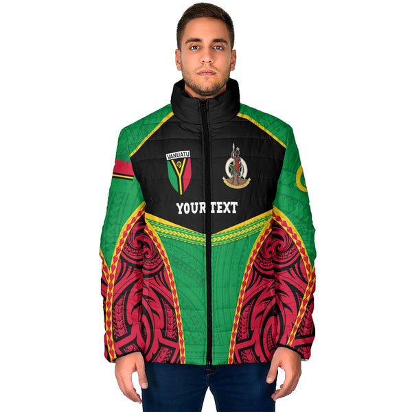 Custom Vanuatu Flag & Coat Of Arms Men Padded Jacket Black Style