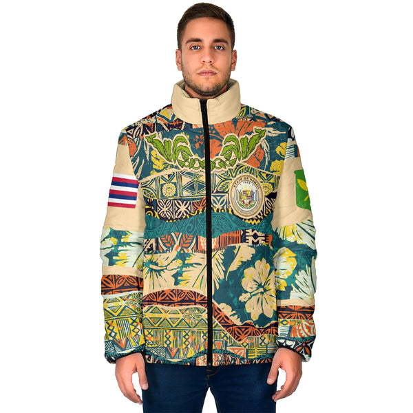 Hawaii Flag Men Padded Jacket Coat Of Arm Style