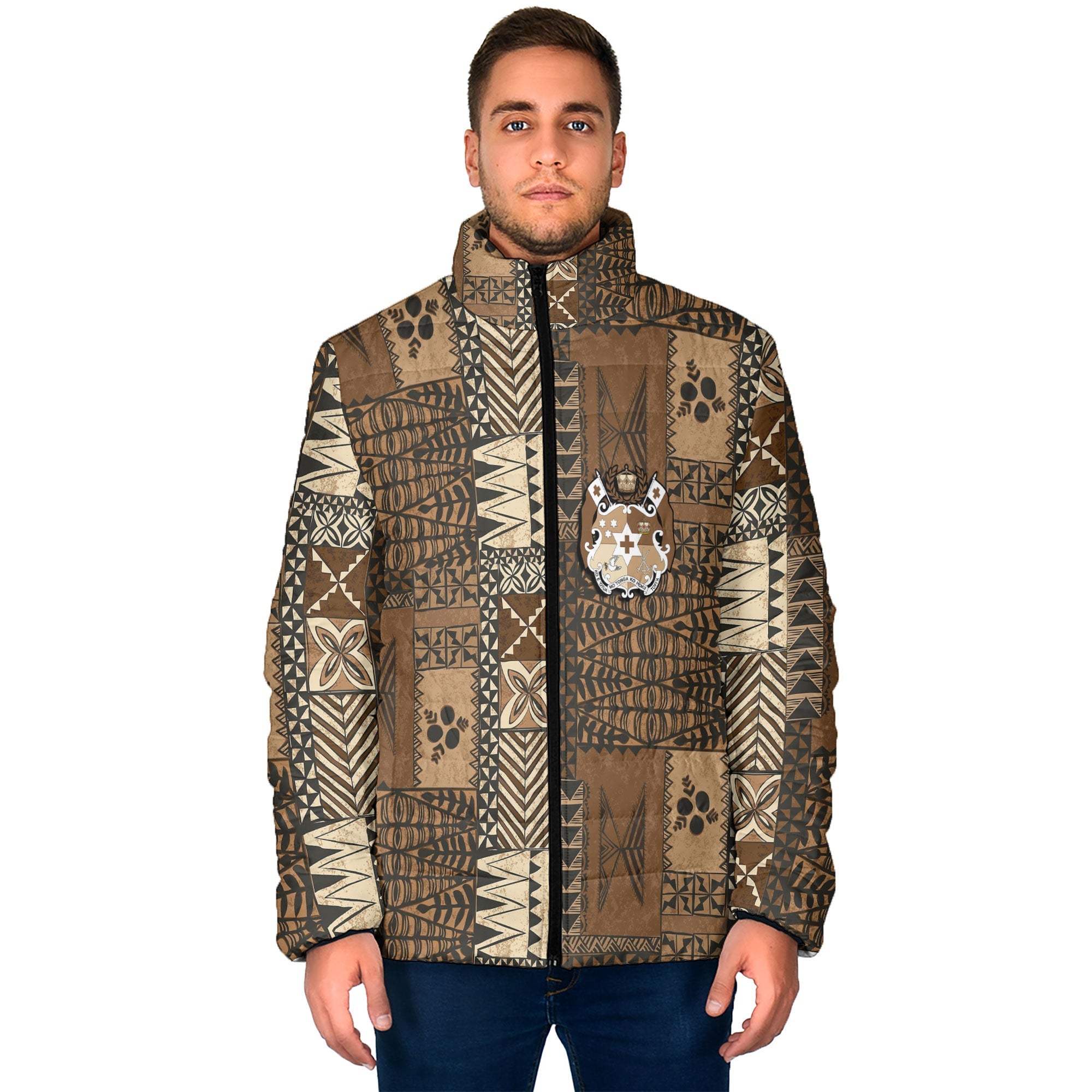 Custom Tonga Men Padded Jacket Ngatu Tapa Style