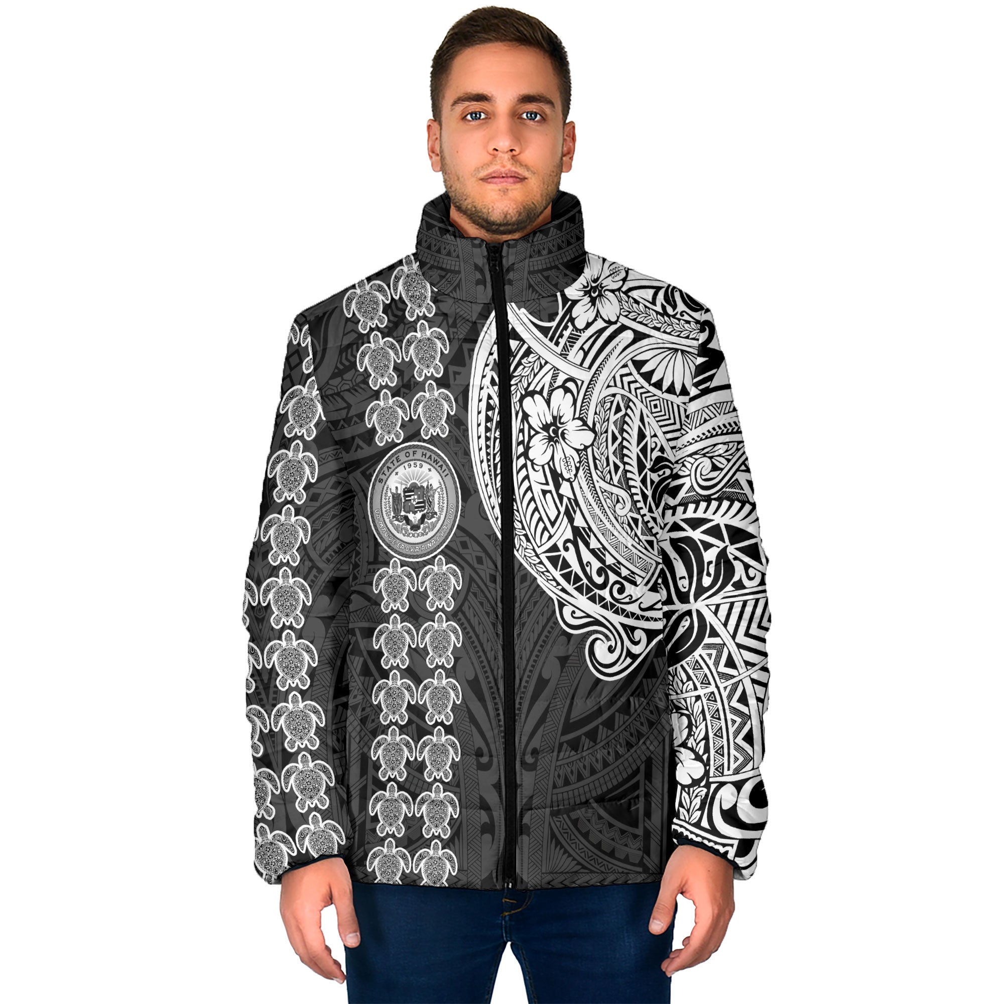 Hawaii Seal Polynesian Turtle Line Men Padded Jacket