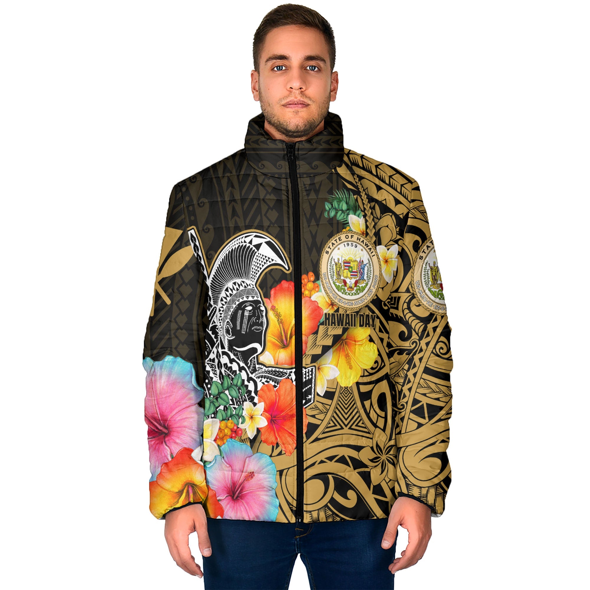 Hawaii Day King Kamehameha Men Padded Jacket