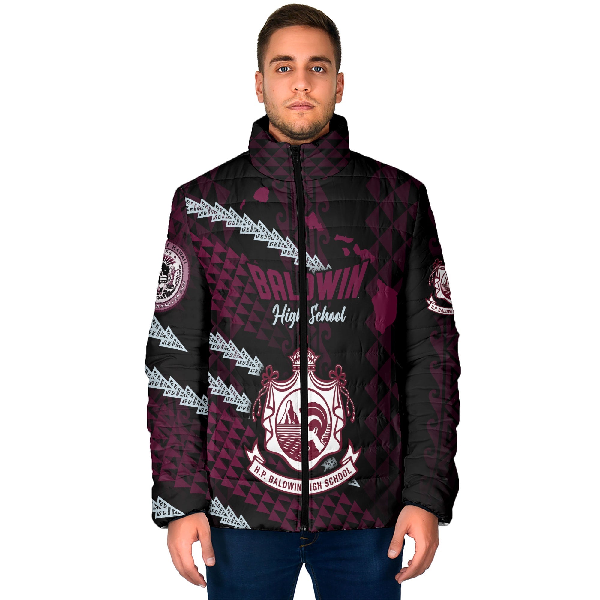 Hawaii Baldwin High School Custom Men Padded Jacket Map Style