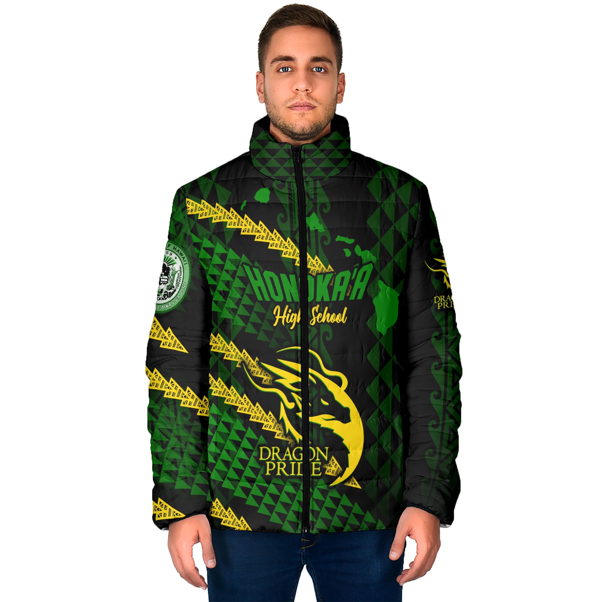 Hawaii Honoka High & Intermediate School Custom Men Padded Jacket Map Style