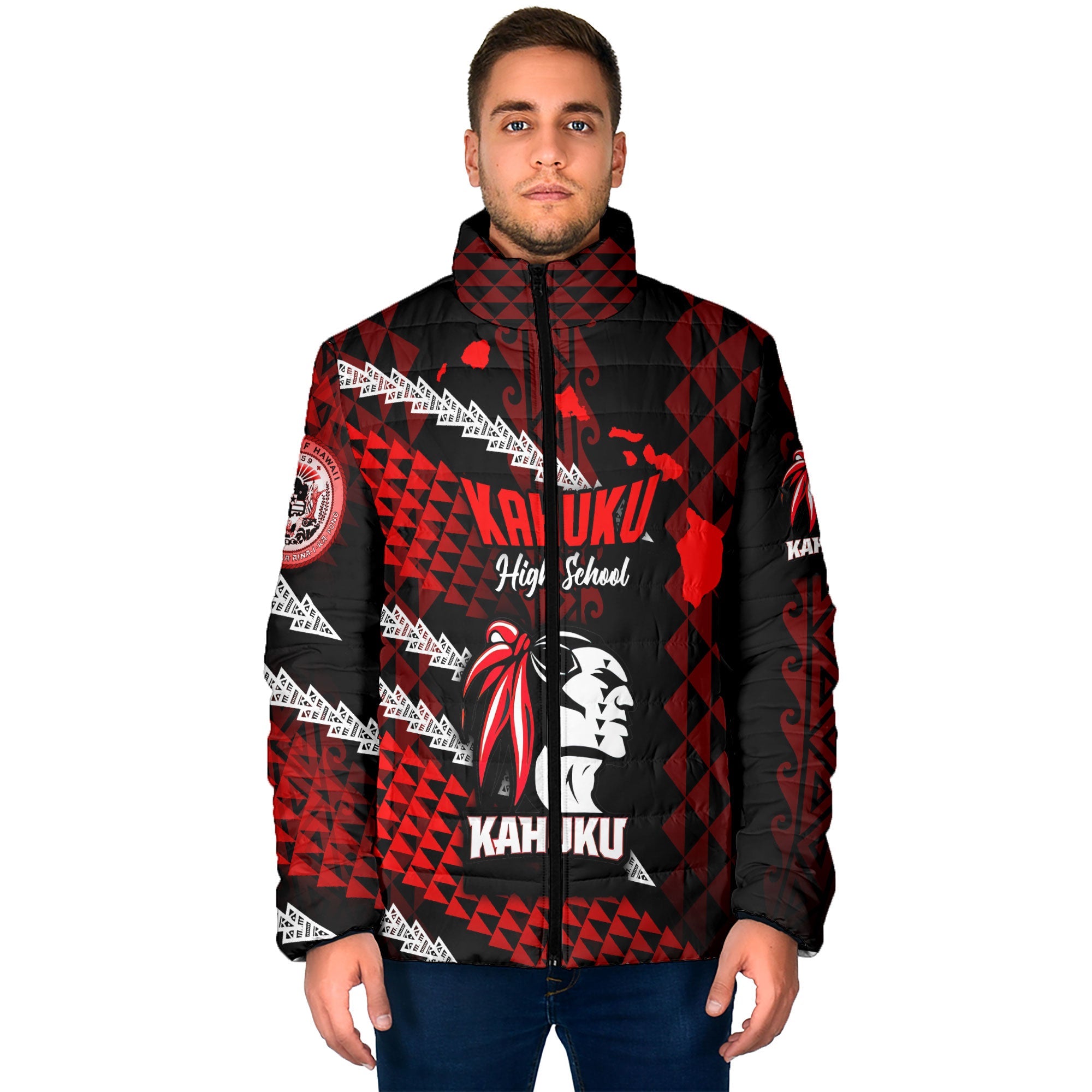 Hawaii Kahuku High & Intermediate School Custom Men Padded Jacket Map Style