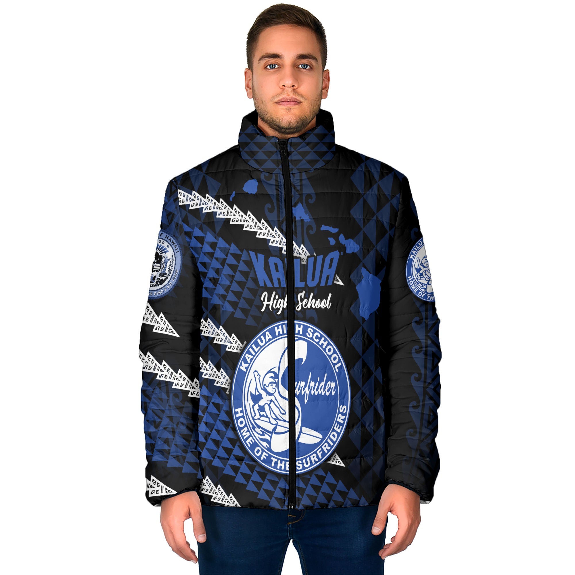 Hawaii Kailua High School Custom Men Padded Jacket Map Style