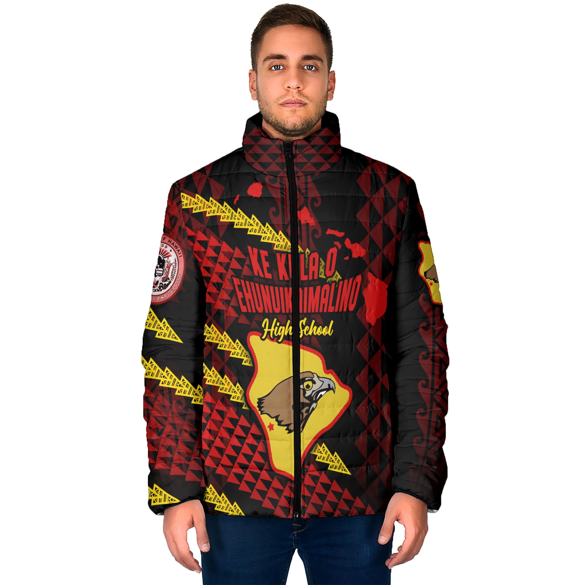 Hawaii Ke Kula O Ehunuikaimalino School Custom Men Padded Jacket Map Style